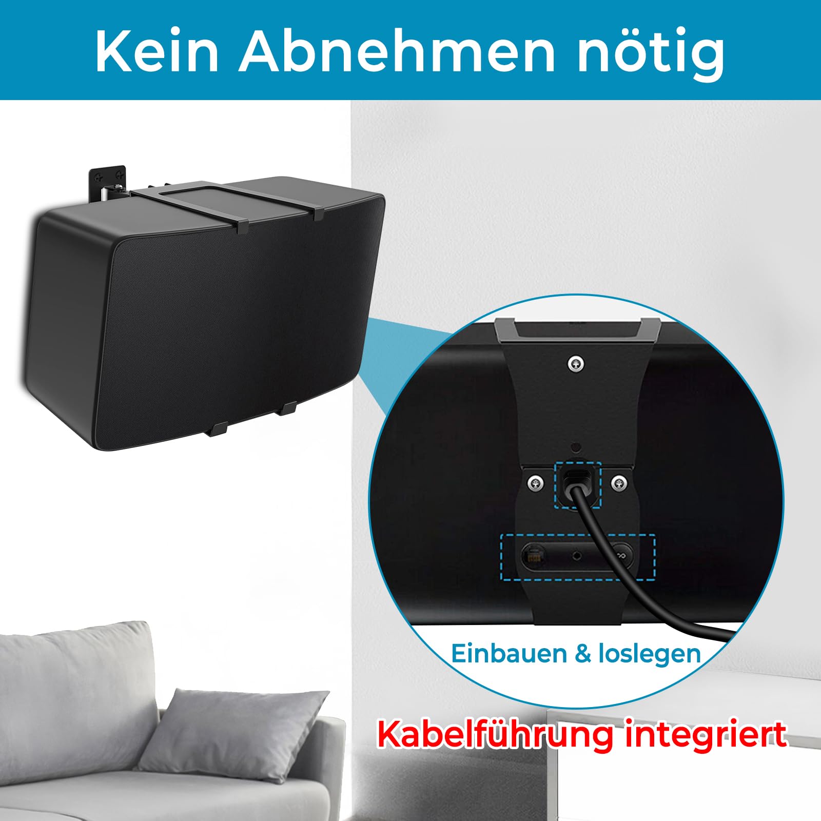 Dinghosen Support mural compatible avec Sonos Play 5 Gen 2 - Réglage pivotant et inclinable - Support de montage pour haut-parleur Sonos Play 5 - Noir (avec kit de montage mural)