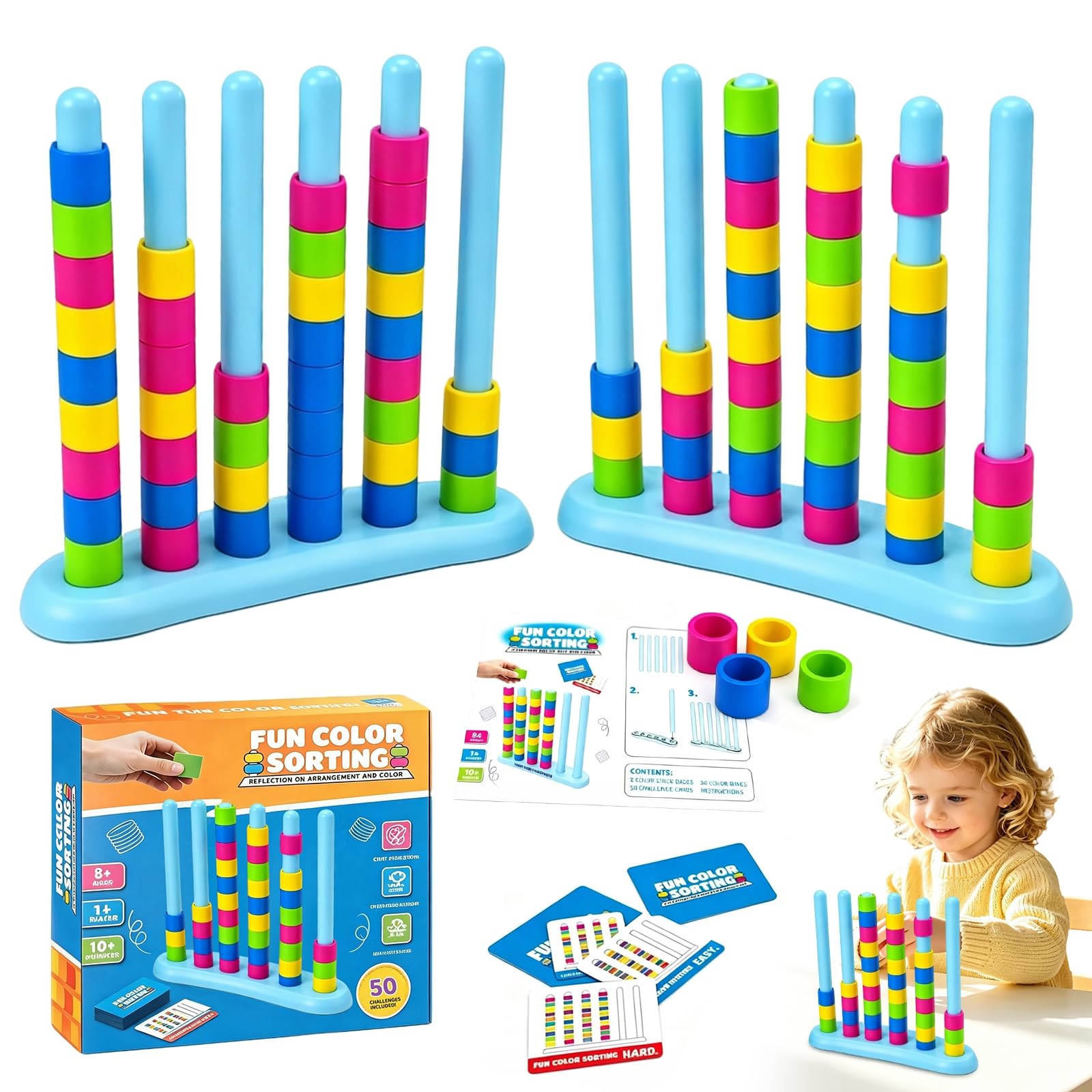 2PCS Colour Stack Challenge Game, Colour Matching Family Board Game