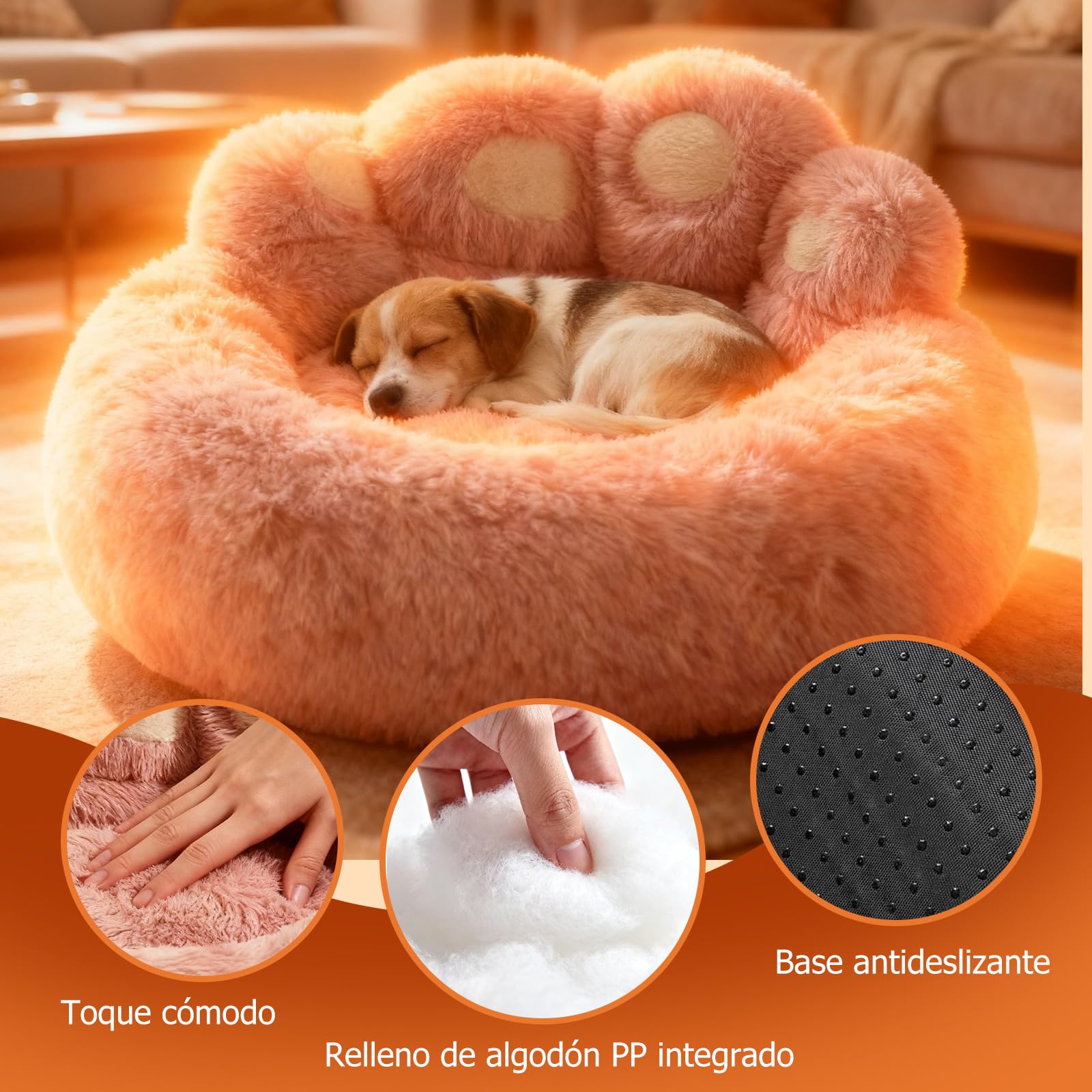 PETCUTE Cama Perro Mediano,Cómodo y Cálida,Colchon Perro Lavable con Fondo Antideslizante,Cama Ortopedica para Perros,Sofá para Perros con Forma de Pata de Oso,Rosa,2XL