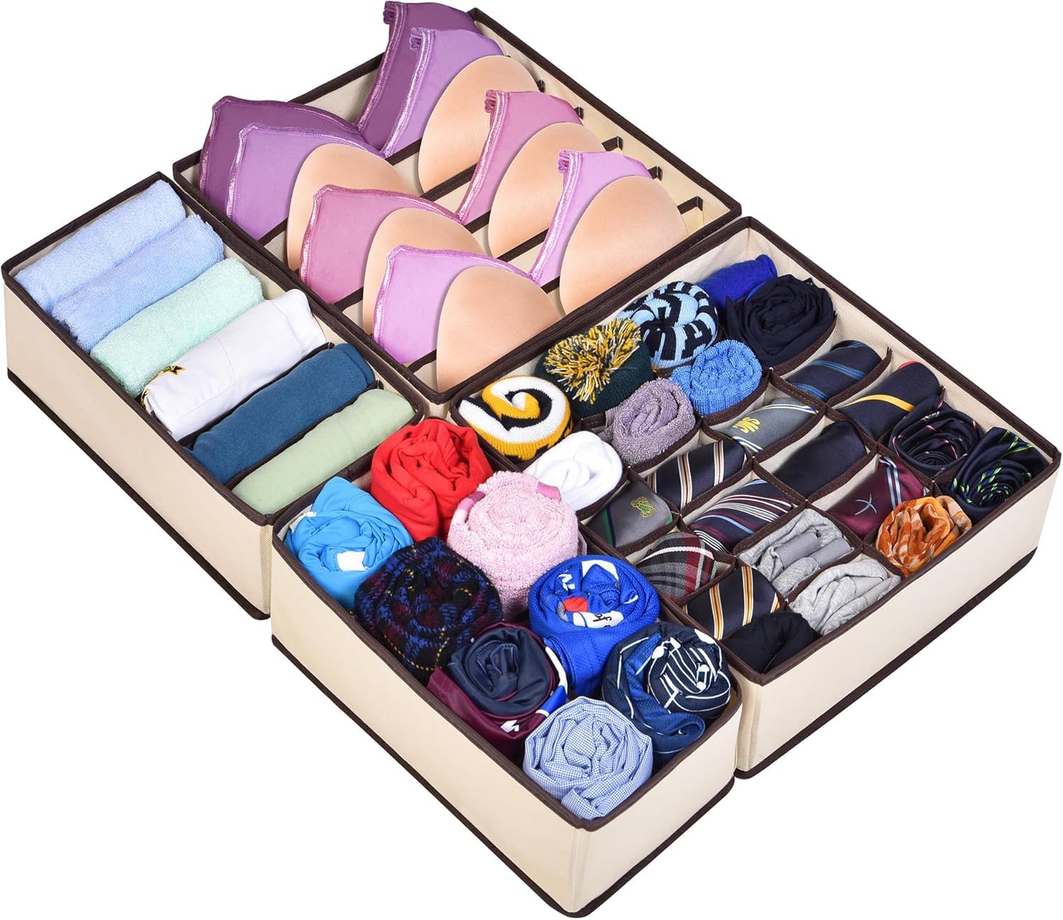 BRUCTHUN Set 3 Organizer Per Cassetti – Divisori Pieghevoli In Tessuto Non Tessuto Per Calzini, Biancheria Intima, Reggiseni, Grigio