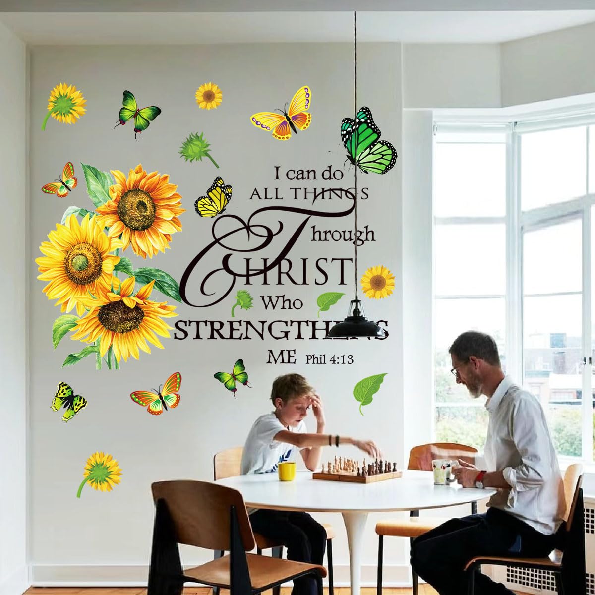 Adhesivo de pared con diseño de girasol, mariposa, motivacional, positivo, decoración de pared, citas inspiradoras, decoración de pared cristiana, calcomanías de pared para sala de estar o dormitorio.