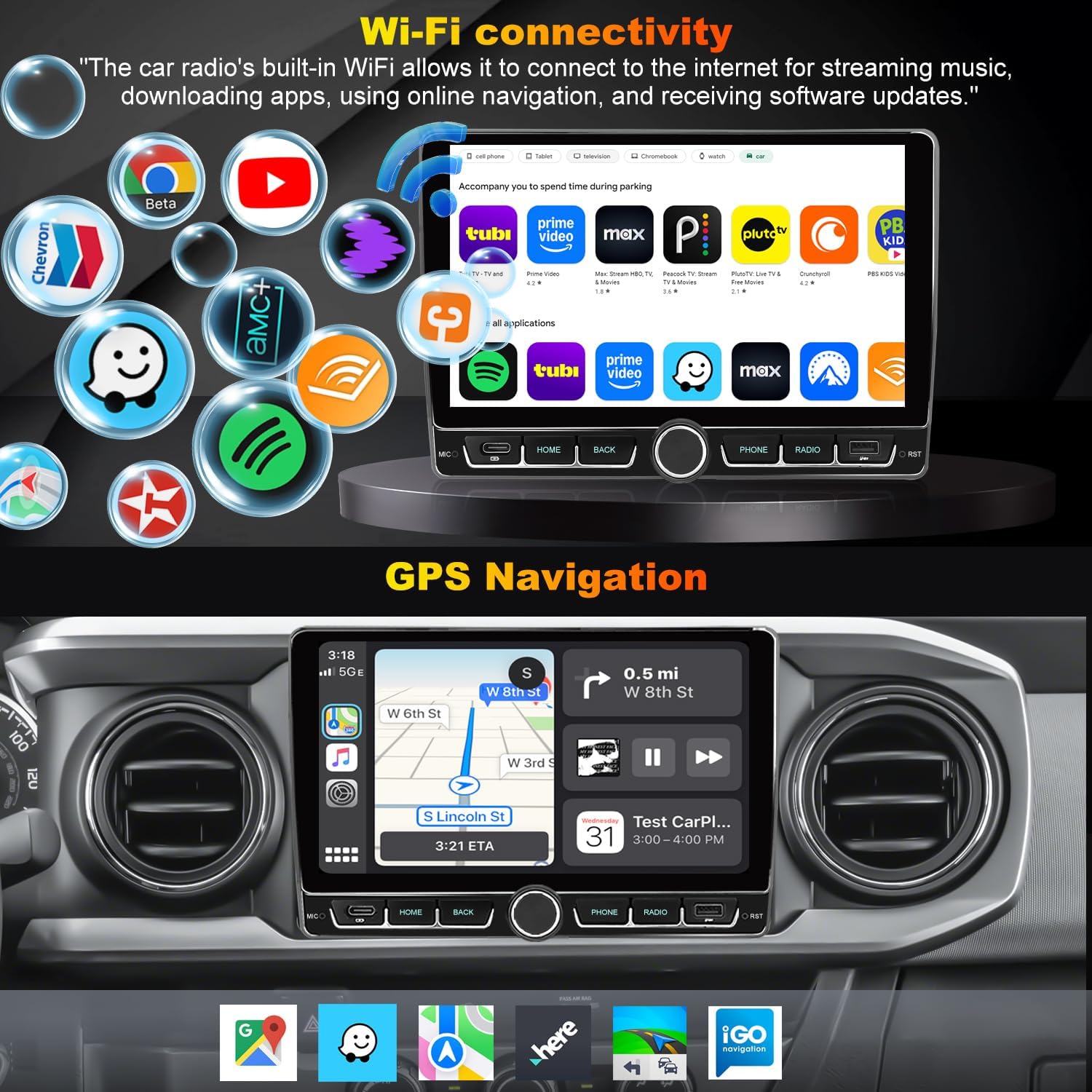 Split screen and Bluetooth interface on iCarSEPTON car radio