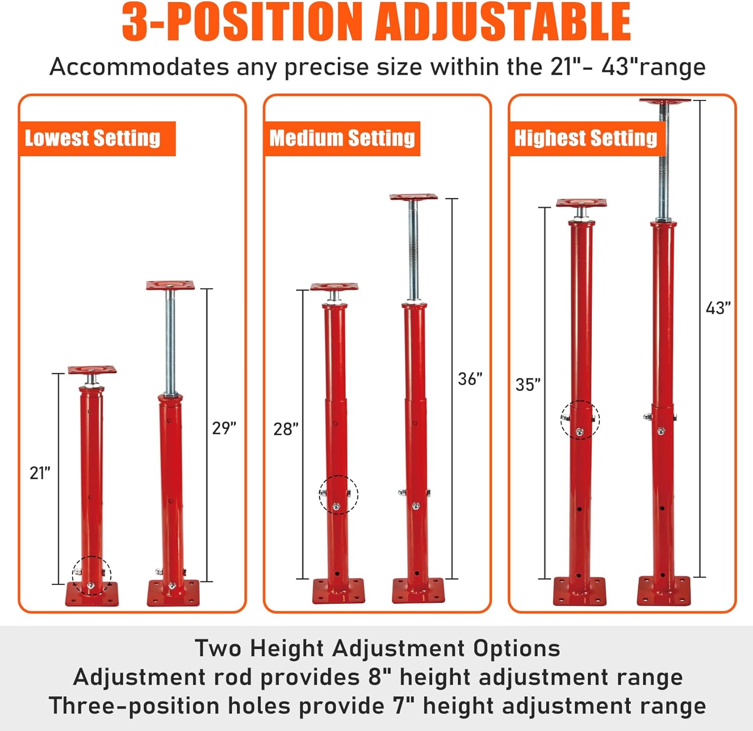 B4B BANG 4 BUCK House Jacks for Leveling Crawlspace, 21" - 43" Height Range, 11023 lbs Max Load Capacity, Floor Jacks Post Pole for Leveling, 2 Pack
