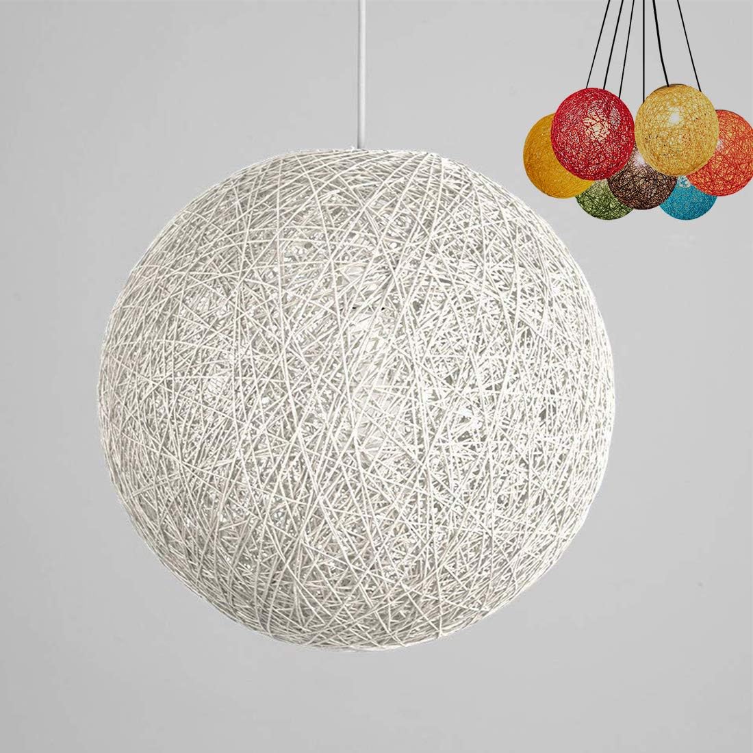 HTRUIYA Modern Lattice Wicker Rattan Globe Ball Style Ceiling Pendant Light Lampshade Creative Personality bar, Coffee Shop, Bedroom, Restaurant Home Simple Decoration Lighting (White, 23cm)