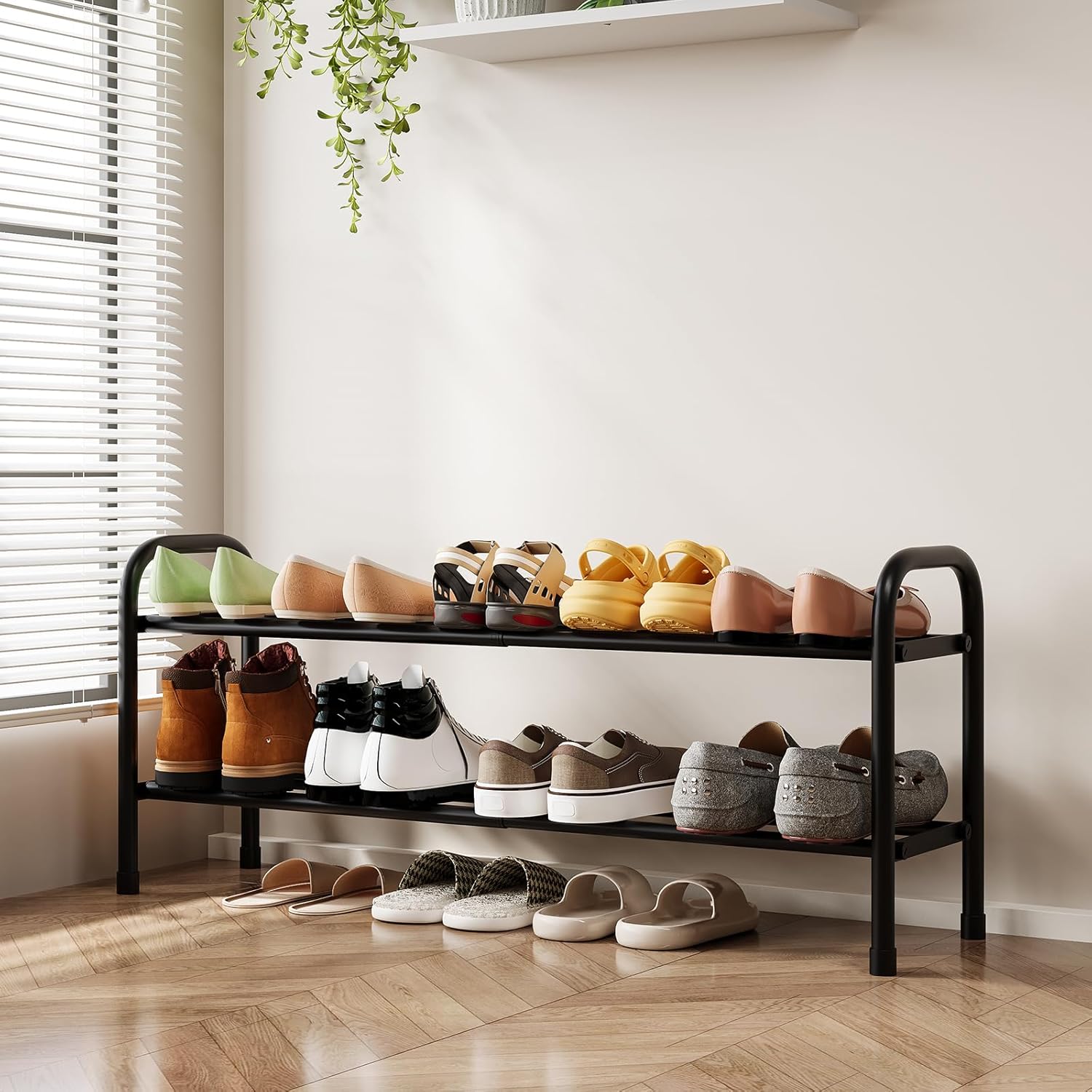 2-Tier Expandable Shoe Rack, Metal Shoe Storage Organizer, Adjustable Shelf, (Black, 2Tier)