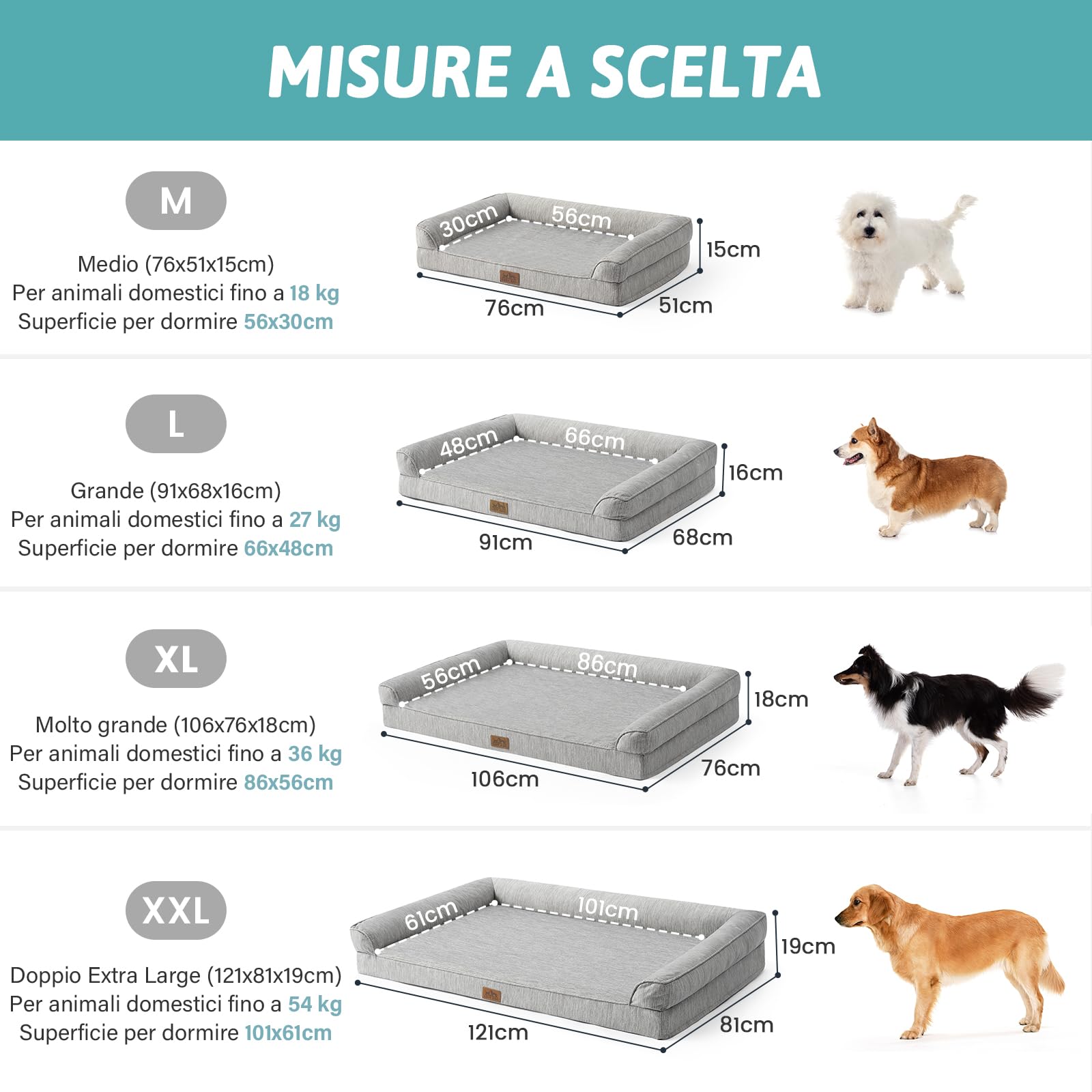 COZY KISS Letto Ortopedico e Lavabile per Cani di Taglia Gigante, 122x81x19 cm, Rivestimento Rimovibile, Fianchi Impermeabili e Base Antiscivolo - Divano Doudou Comodo per Cani, Grigio Argento, XXL