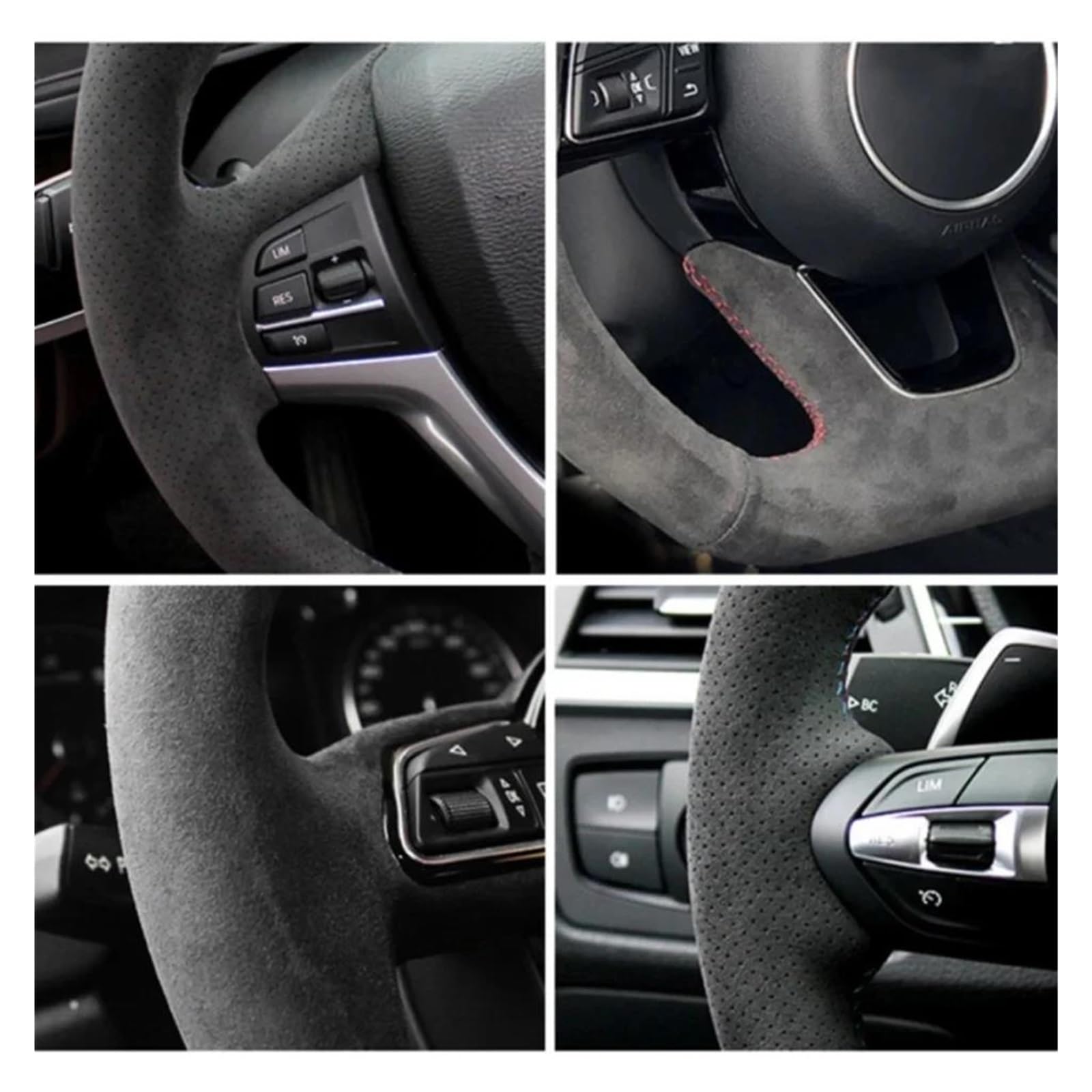 Lenkradbezug rutschfeste Schwarze Wildleder-Lenkradabdeckung Für Seat Für Cupra Für Ateca Für Cupra Für Ateca Für FR Leder Schutzhülle(Schwarzer Faden)
