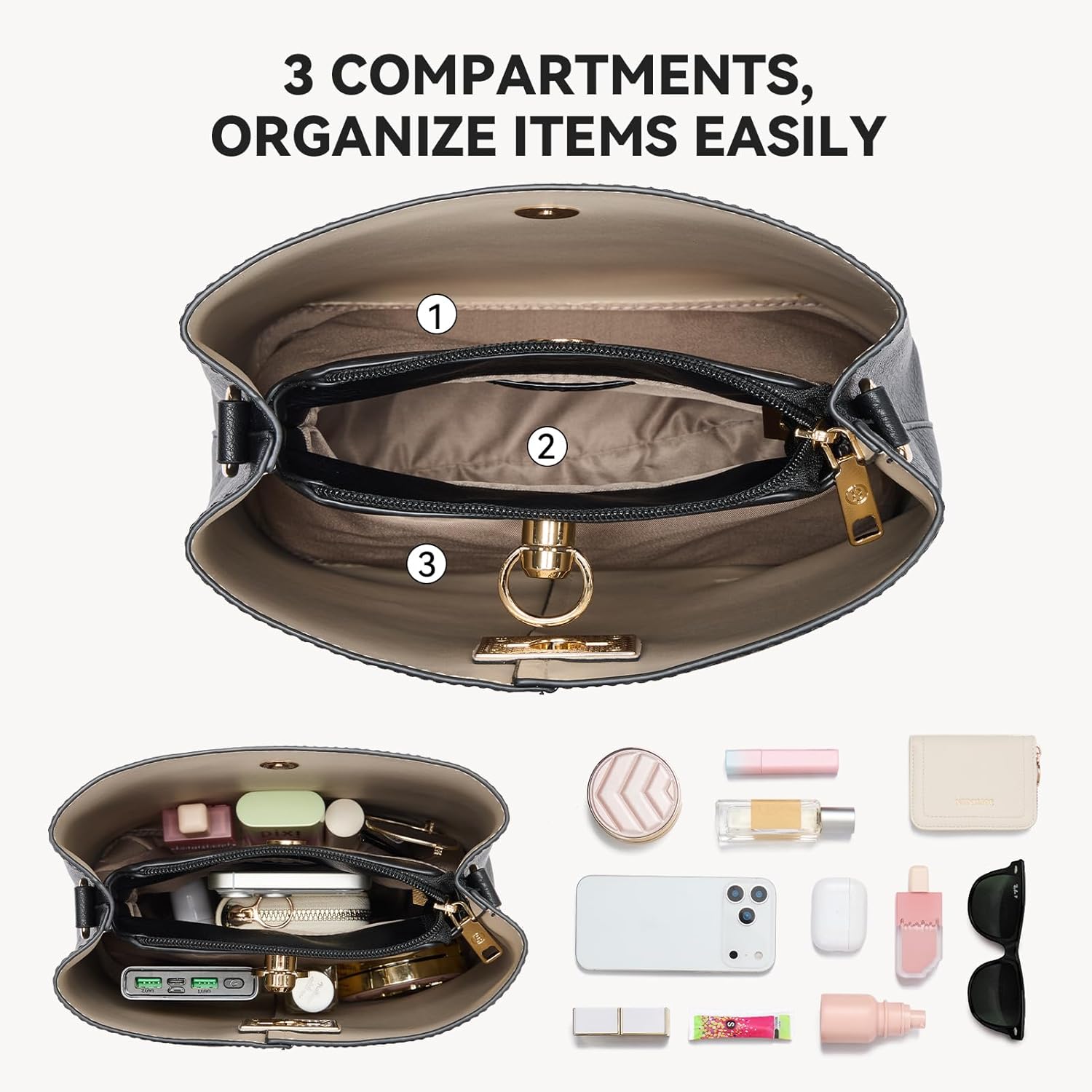 BOSTANTEN Crossbody Bucket Shoulder Bags for Women Vegan Leather Purse Cross Body Handbag Multiple Pockets - Image 3