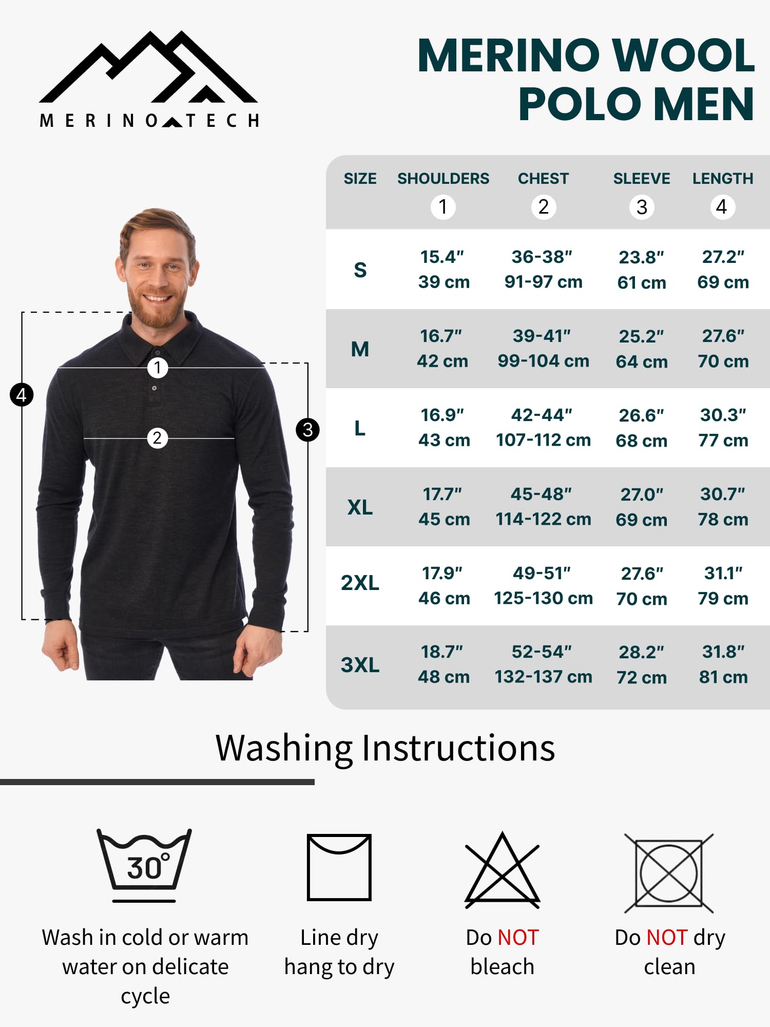 Merino.tech Polo Lana Merino para Hombre - Camiseta Lana Merino 100% (XX-Large, Long Sleeve Charcoal)