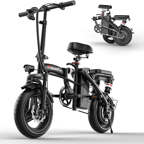ASKGO Electric Bike for Adults Peak 1200W, Folding Electric Bike, 20MPH Max Speed, 45 Miles Long Range, 14" Electric Bicycles, 48V Removable Battery, Shock Absorbers E-Bike for Commuter, Travel