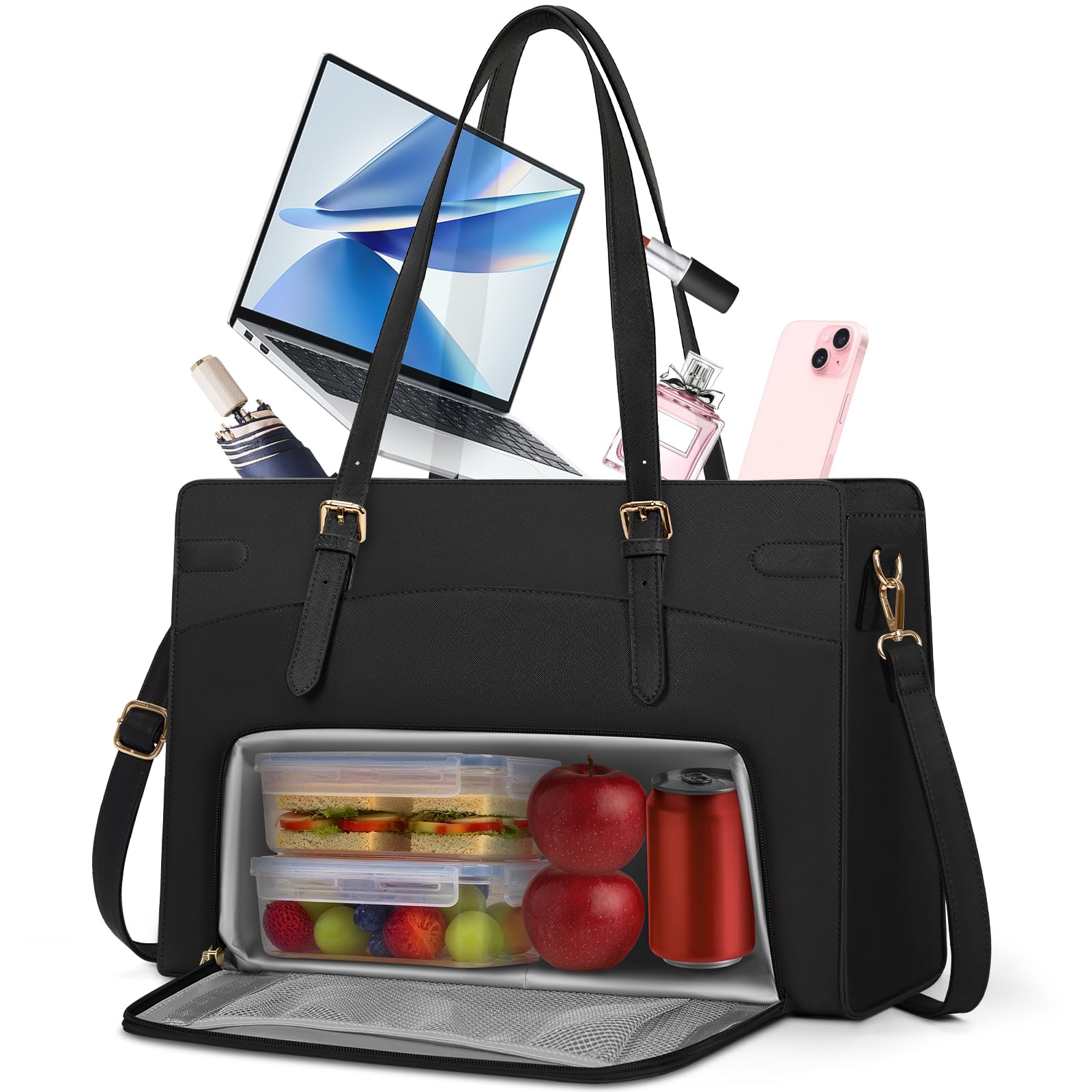 RAINSMORE Arbeitstasche Damen mit Isolierted Kühlfach Shopper Damen Laptoptasche 15,6 Zoll Handtasche Groß Business Tasche Aktentasche Lehrertasche