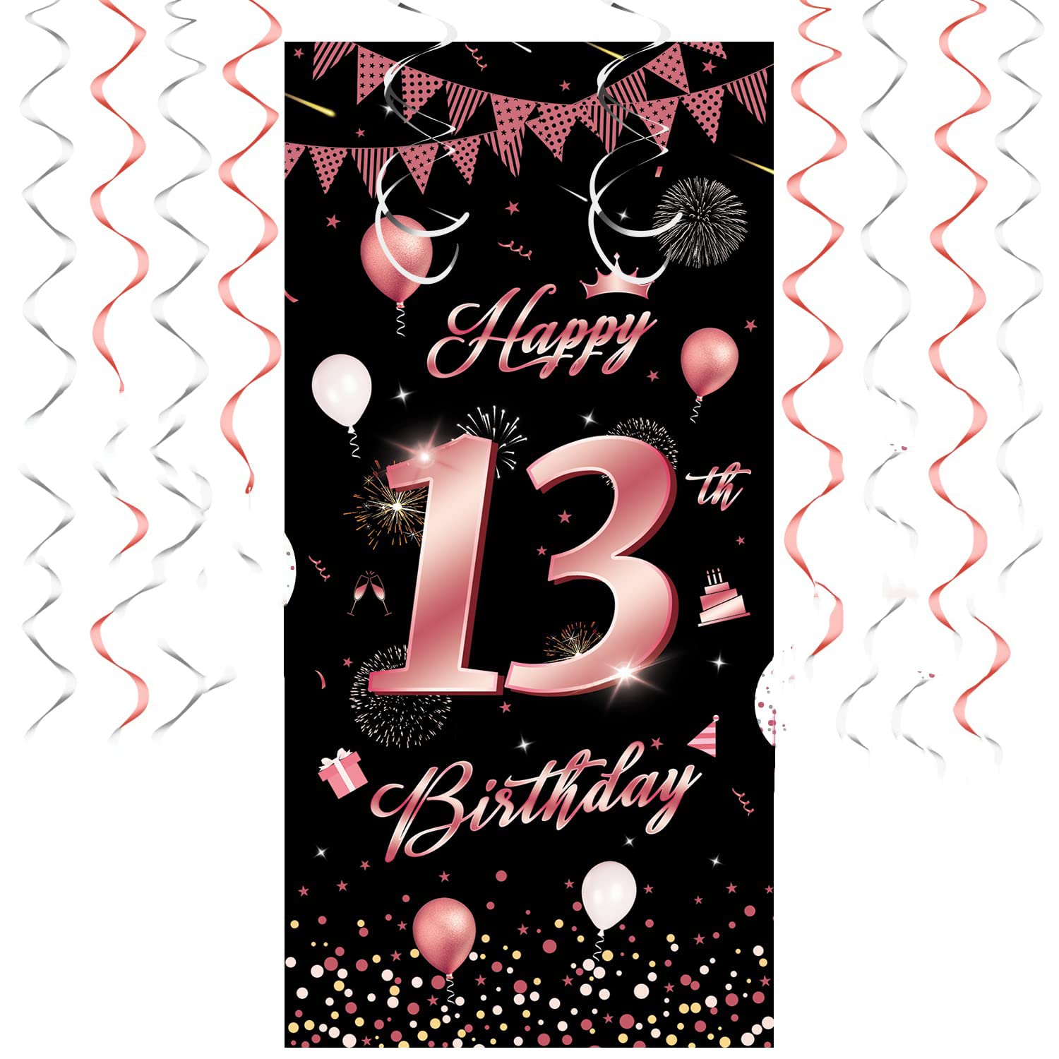 Roségold 13. Geburtstag Dekoration Für Mädchen – Inkl. Banner, Wimpelkette & Wirbel, Für Party-Deko Im Roségoldenen Stil