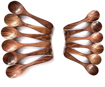 SYSI HOME Handmade Wooden teaspoons - Set of 6 (5 inches) and Wooden Masala Spoons - Set of 6 (4 inches)