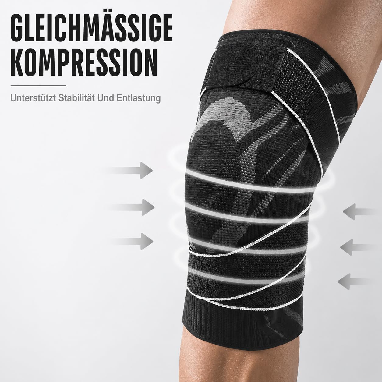 Anaconda Knee Brace Mit Drehverschluss, Einstellbare Kniebandage Mit Seitlichen Federn und Gel Patella Polster, Rutschfeste Kompressionsbandage Für Sport und Alltag (Schwarz,L)