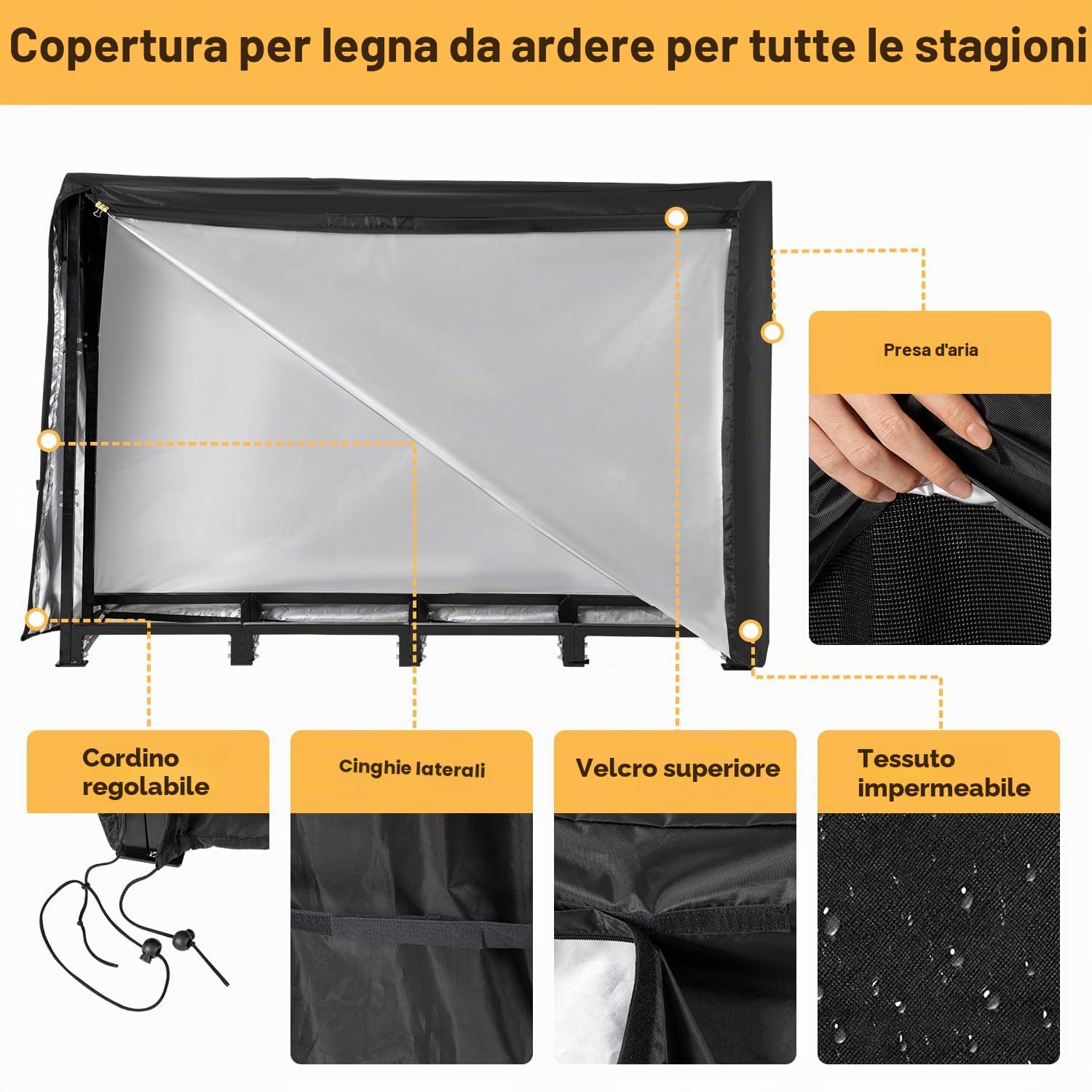 NALONE legnaia da con coperchio impermeabile e borsa da trasporto,portalegna da esterno Metallo 240 x 116.8 x 35.1 cm per lo stoccaggio del legno legnaia da esterno con copertura 8FT