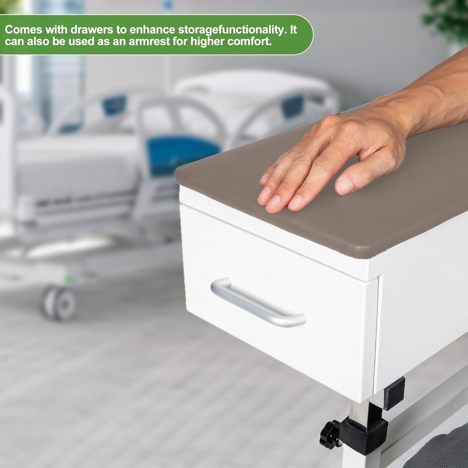 Phlebotomy Chair with Soft Cushion, Lab Blood Drawing Chair with Storage Drawer, Adjustable Armrests,Brown with Large Drawer