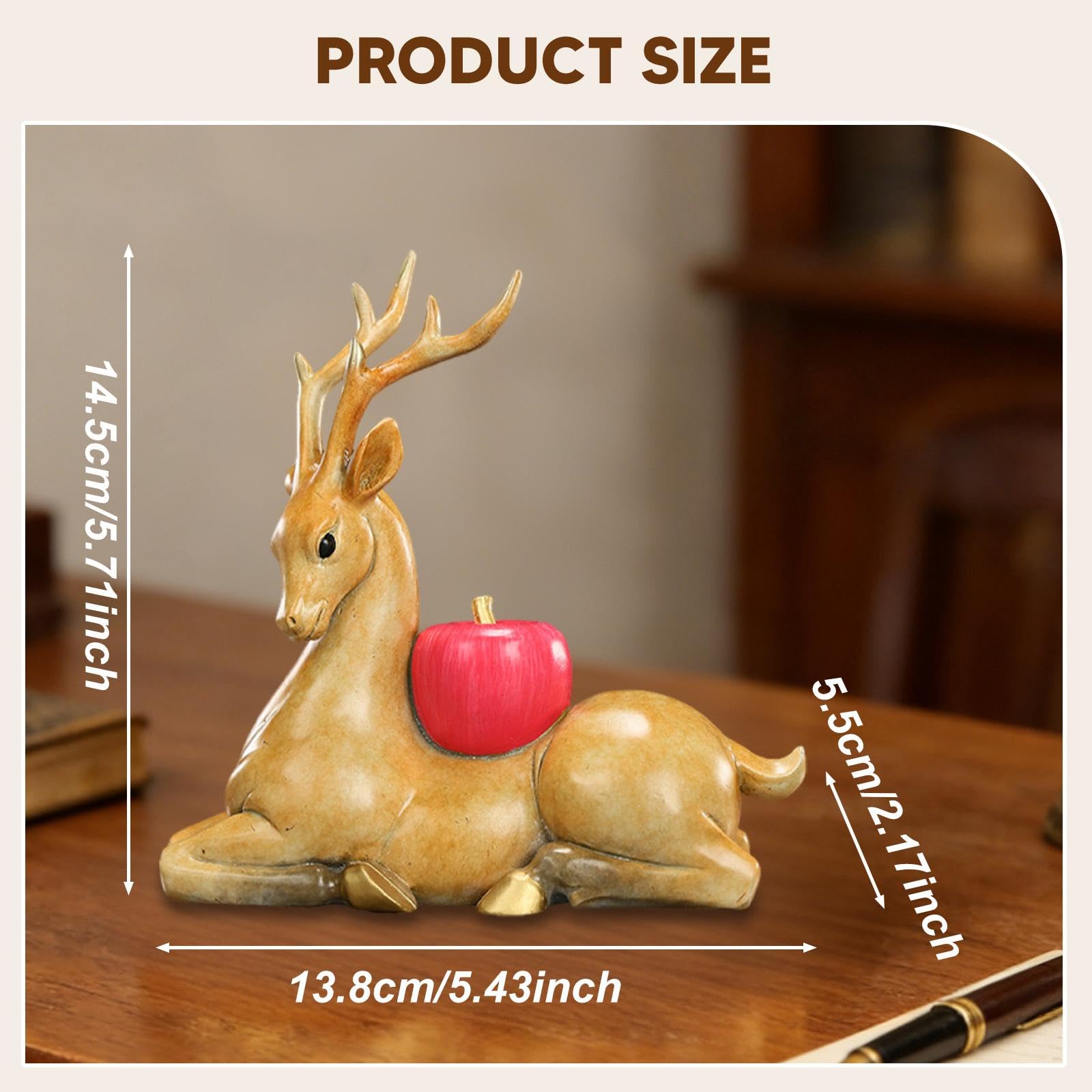 Escultura de Reno Figura de Ciervo Animal Decorativo en Cobre Sólido para Decoración en Sala de Estar Dormitorio Oficina Mesa Entrada Regalo 13.8cmx5.