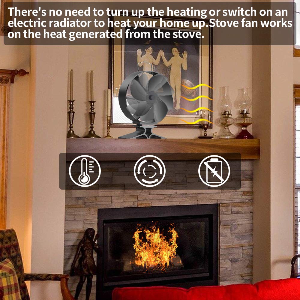 Bluesea Upgrade 4 Blade Heat Powered Wood Stove Fan, Eco Friendly Fireplace  Fan, Stove Fan for Gas/Pellet/Wood/Log Burning Stove with Thermometer,  Black, Round : Amazon.ca: Tools u0026 Home Improvement