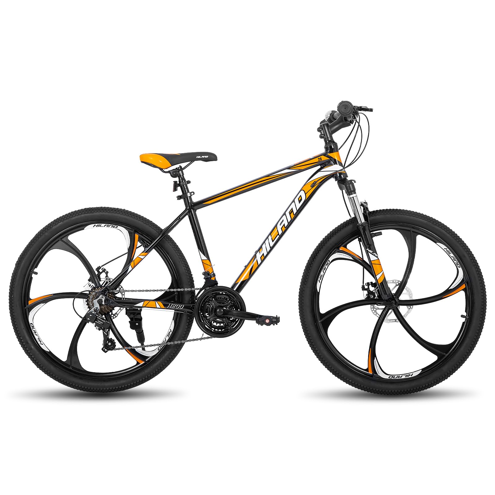 HH HILAND 26'' Mountain Bike, 6-Spokes, 21 Speeds Drivetrain, Aluminum Frame 26 Inch Wheels, Disc-Brake Bike for Men Women Men's MTB Bicycle Orange