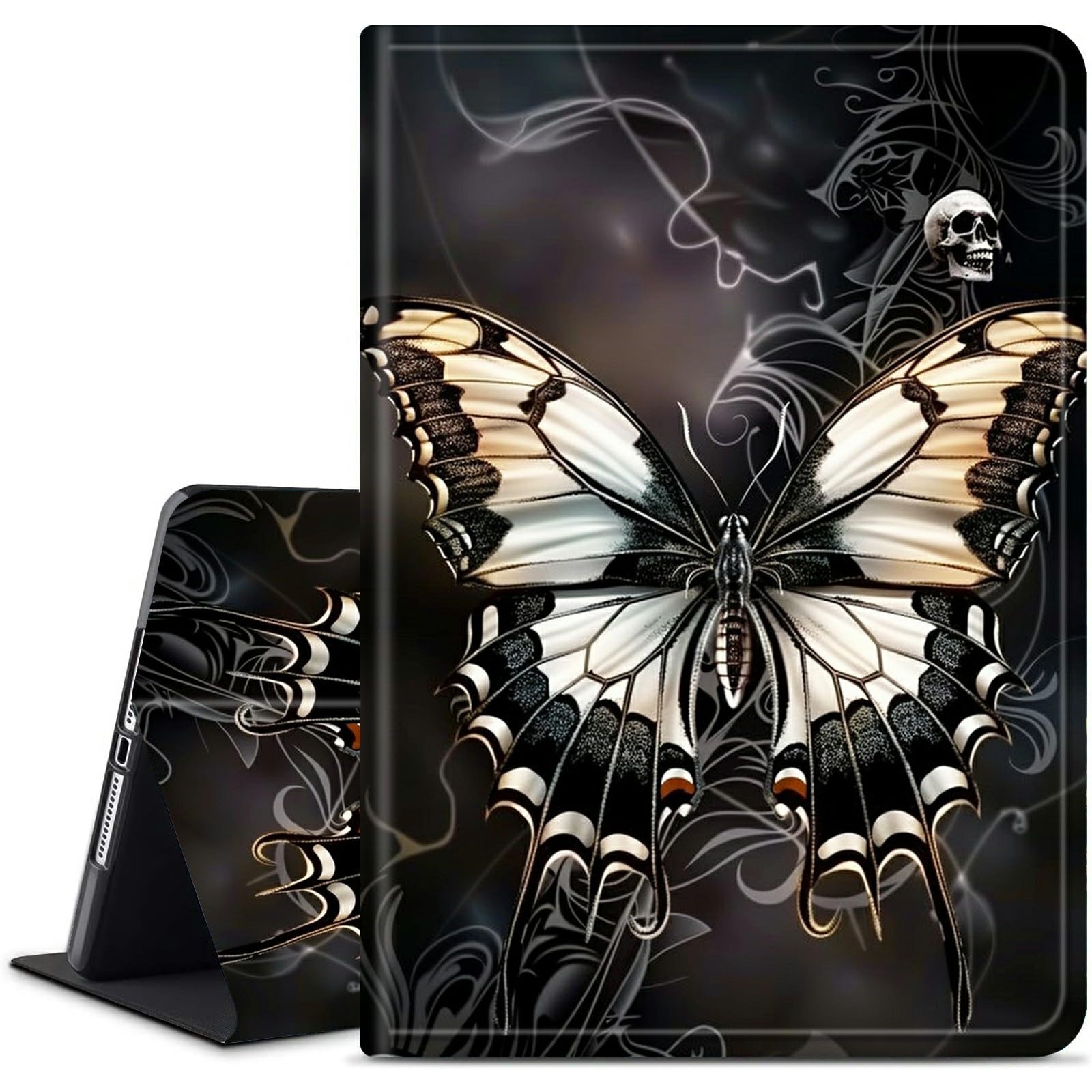 Dikoer for Amazon Kindle Fire HD 10 & HD 10 Plus 10.1" Kickstand Case (13th Generation 2023 Release), PU Leather Multiple Viewing Angles Stand Smart Cover with Auto Wake/Sleep, Gray Butterfly