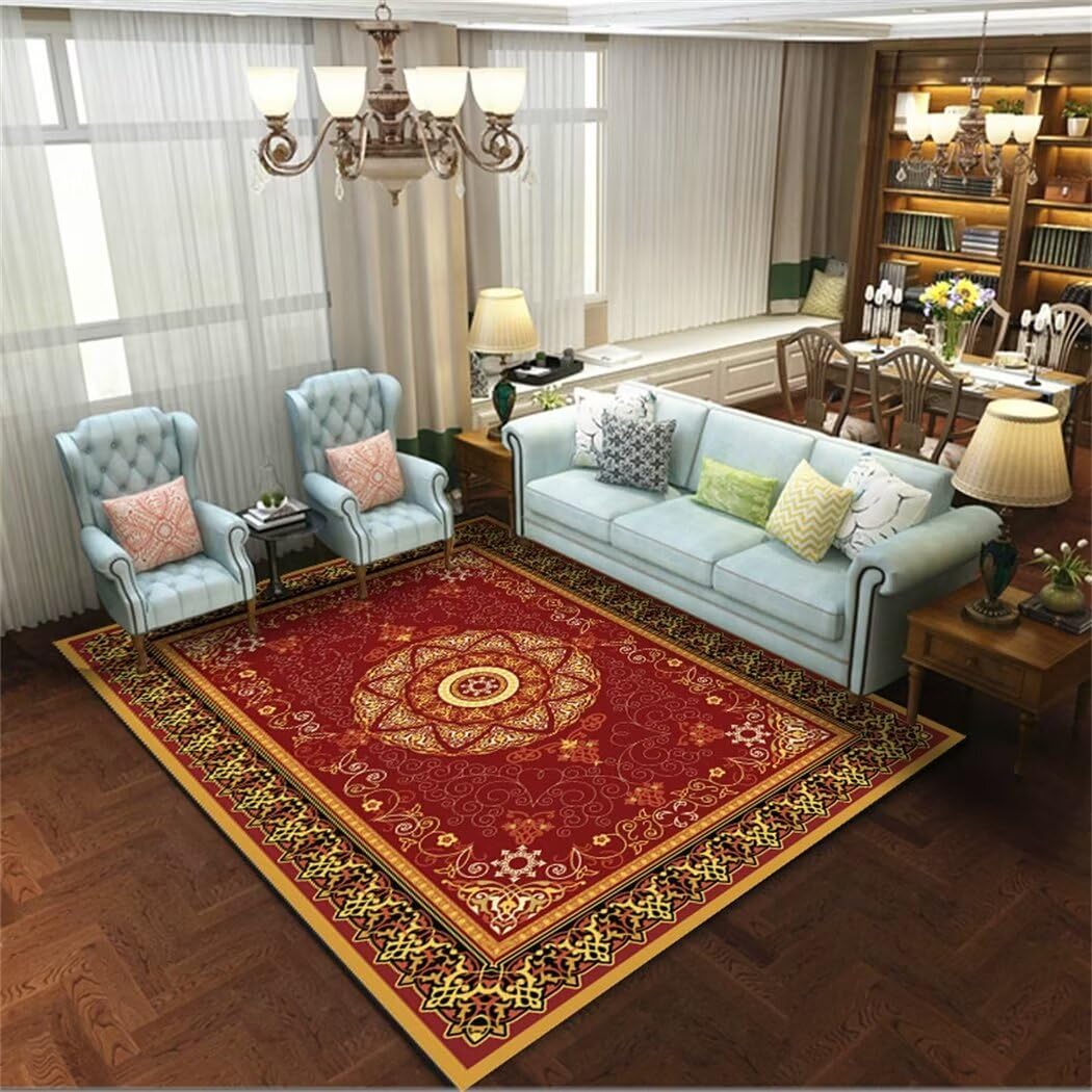Tapis de créateur floral vintage rouge 160x220cm lavable pour salon et chambre