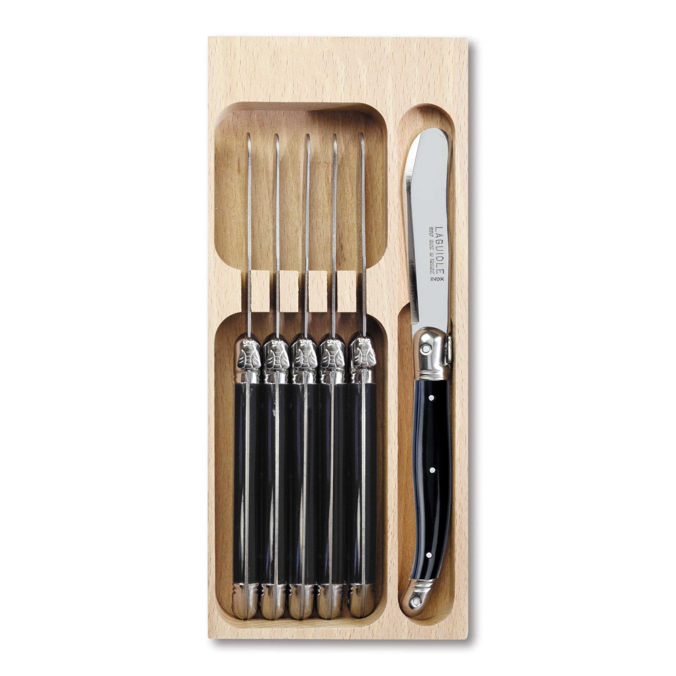 Laguiole 6pc Butter Knife Set In Tray (Black)