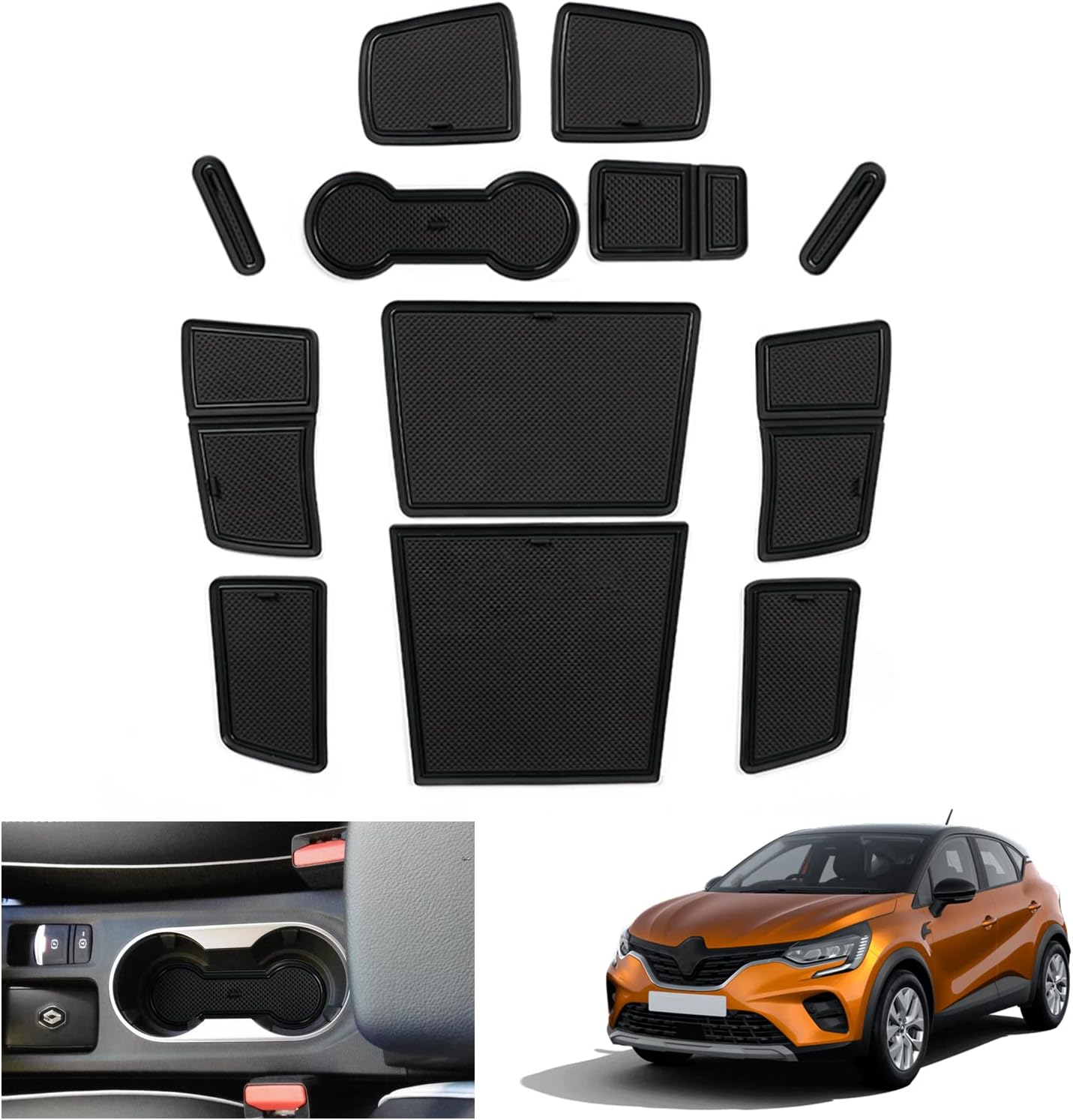 GAFAT Captur 2 | E-Tech | Hybrid 2020-2024 2025 Non-Slip Mats, Captur 2023 Rubber Mats Centre Console Drink Holder, Door Seam, Compatible with Captur 2 [Not for Handbrake]