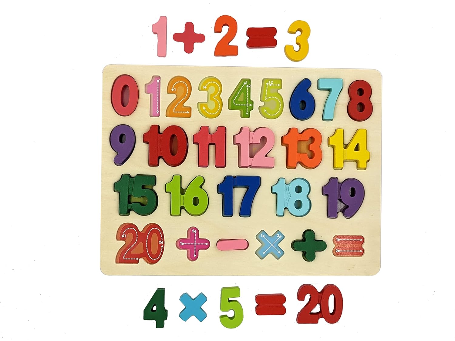 Wooden Number Puzzle Board (020) for Kids Including 5 Symbols to Learn Basic Math Calculations