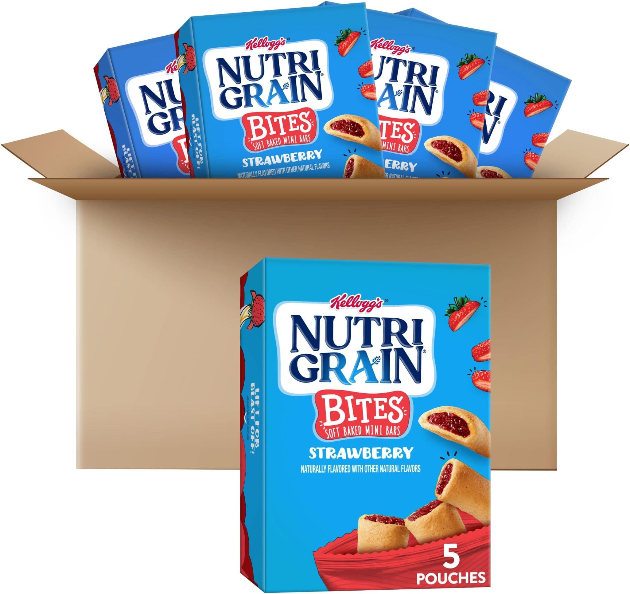 Nutri-Grain Bites Mini Breakfast Bars, Made with Real Fruit and Whole Grains, Kids Lunch Snacks, Strawberry, 32.5oz Case (5 Boxes)