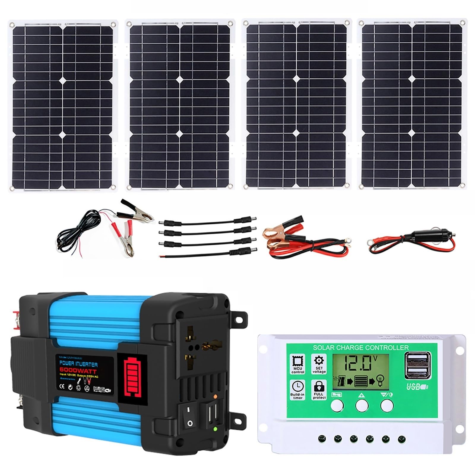 100W Solar Panel Kit with 4000W/6000W DC 12V to AC 220V/110V Inverter and 50A Controller, Complete Solar System for Home and Outdoor Power Generation(500W,12v-220v)-image-43