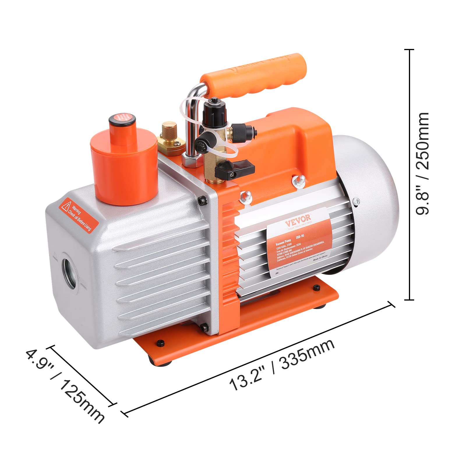VEVOR 7 CFM Dual Stage HVAC Vacuum Pump, 1/2 HP Rotary Vane Vacuum Pump with Oil Bottle, for HVAC Repair, Refrigeration Maintenance, Resin Degassing, Compatible with R12, R22, R134a, R410a Refrigerant