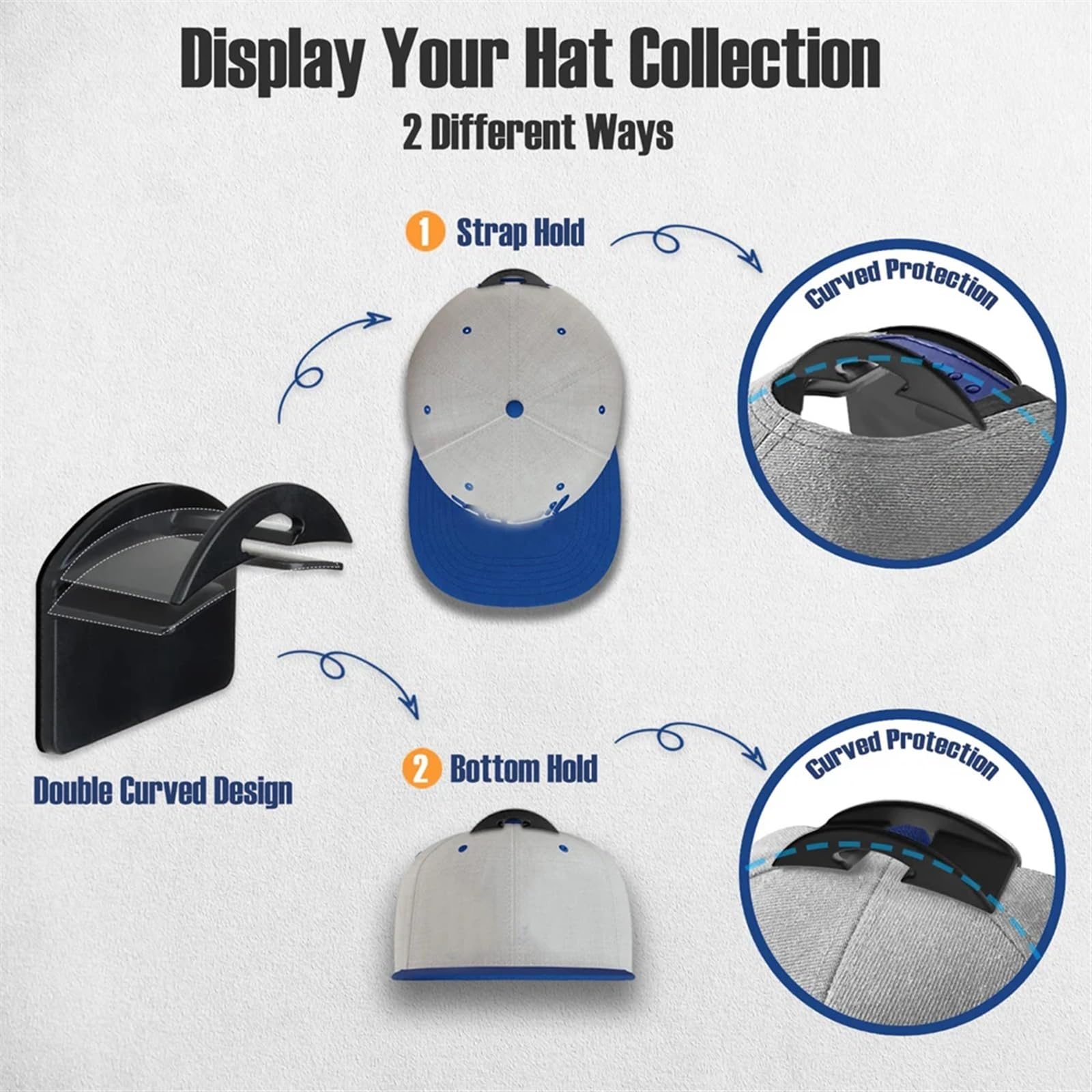 Soporte adhesivo para gorras Gancho para gorras, 10 piezas de gancho adhesivo for montaje en pared for gorra de béisbol, caja de almacenamiento de sombreros casuales, sin pasta de perforación, percha