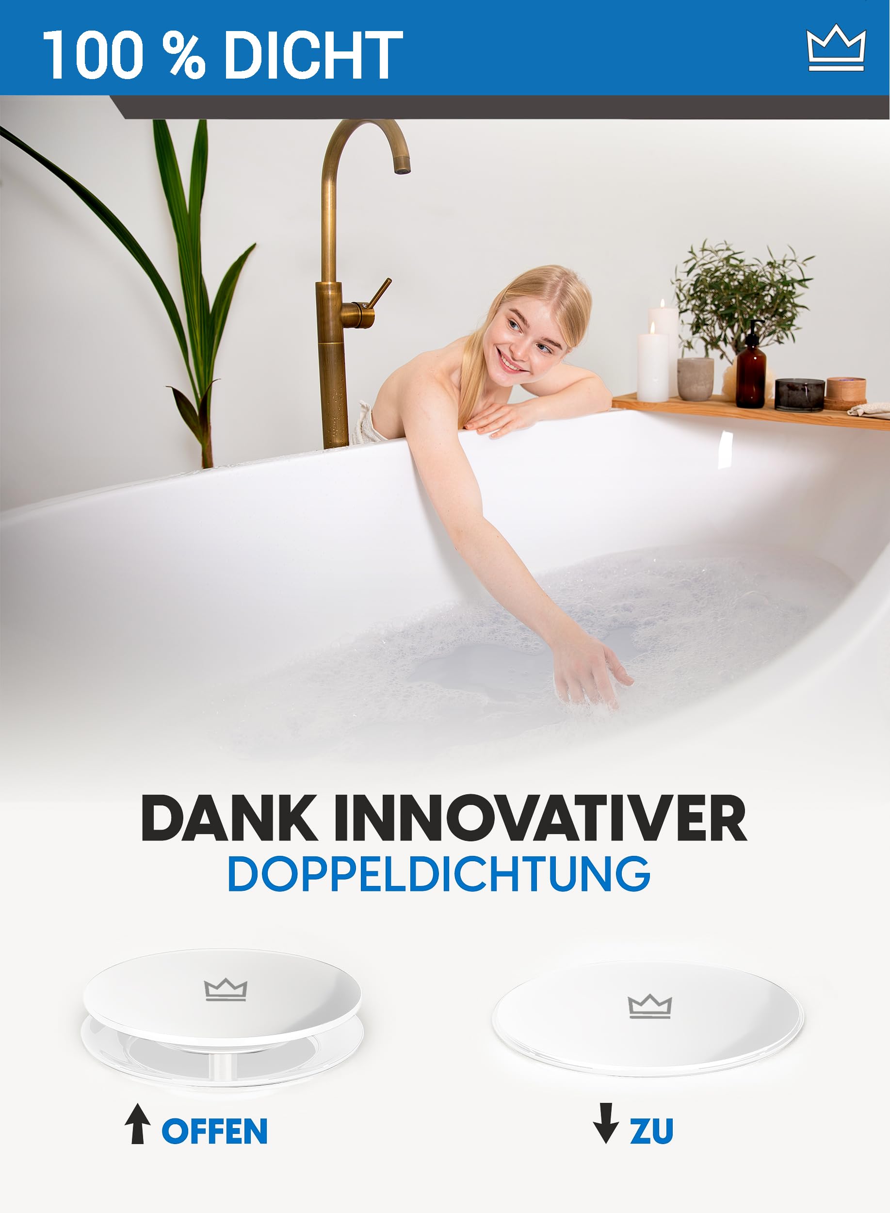 Bouchon de Baignoire 72 mm - Bouchon Baignoire avec vis réglable - Bonde Baignoire Joint Étanche à l'eau - Bouchon Baignoire à Hauteur Réglable Bouchon de Baignoire 72 mm - Bouchon Baignoire avec vis réglable - Bonde Baignoire Joint Étanche à l'eau - Bouchon Baignoire à Hauteur Réglable