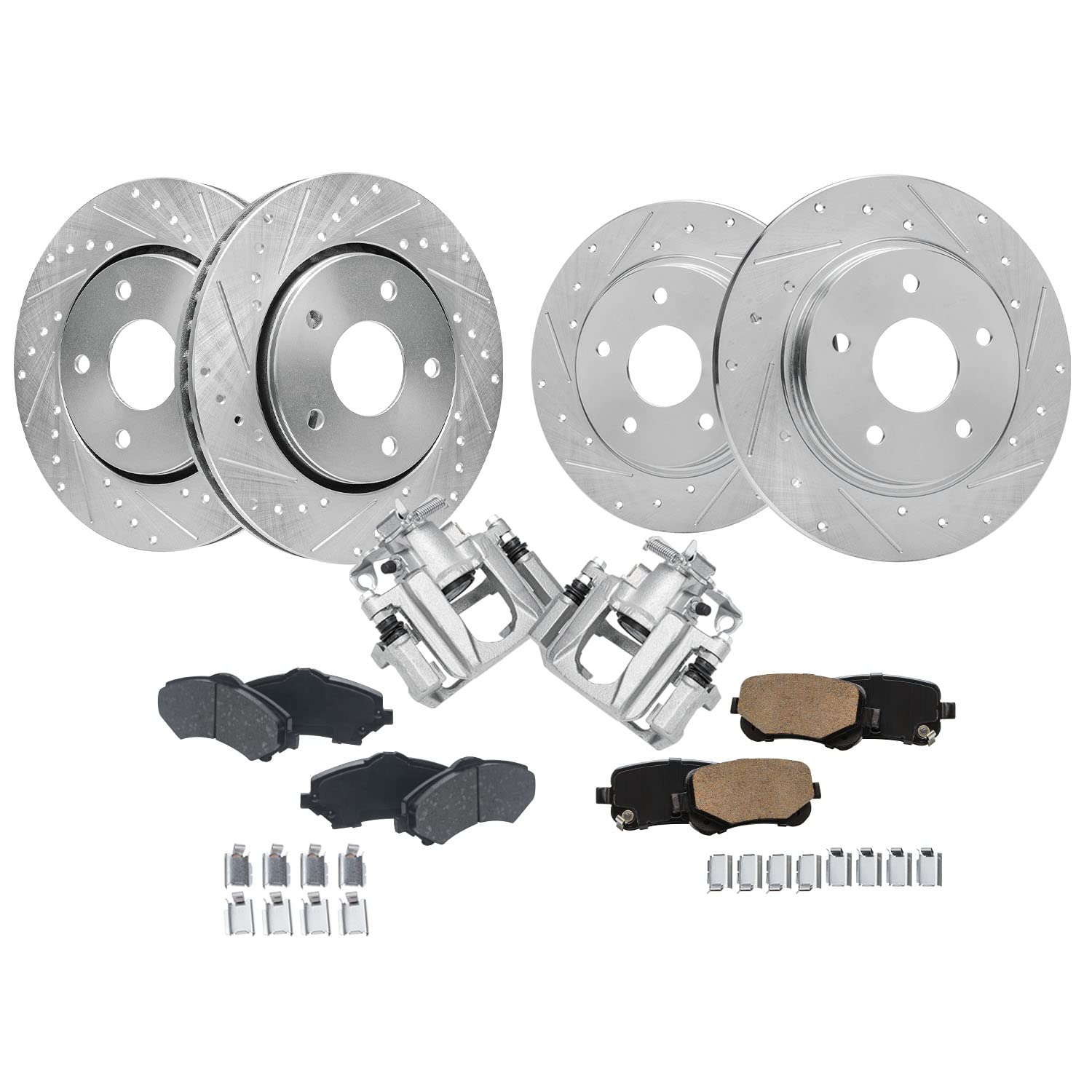 Detroit Axle - Brake Kit for Chrysler Town &amp; Country Dodge Grand Caravan | VW Routan, Rear Brake Calipers &amp; Drilled Disc Brake Rotors Brake Pads Replacement 11.89'' inch Front and 12'' inch Rear Rotor