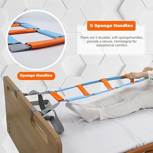 Miniatura 6 de Asistencia de escalera de cama con agarres de mango suave, dispositivo de asistencia con correa de asa, elevador de asiento de longitud ajustable,