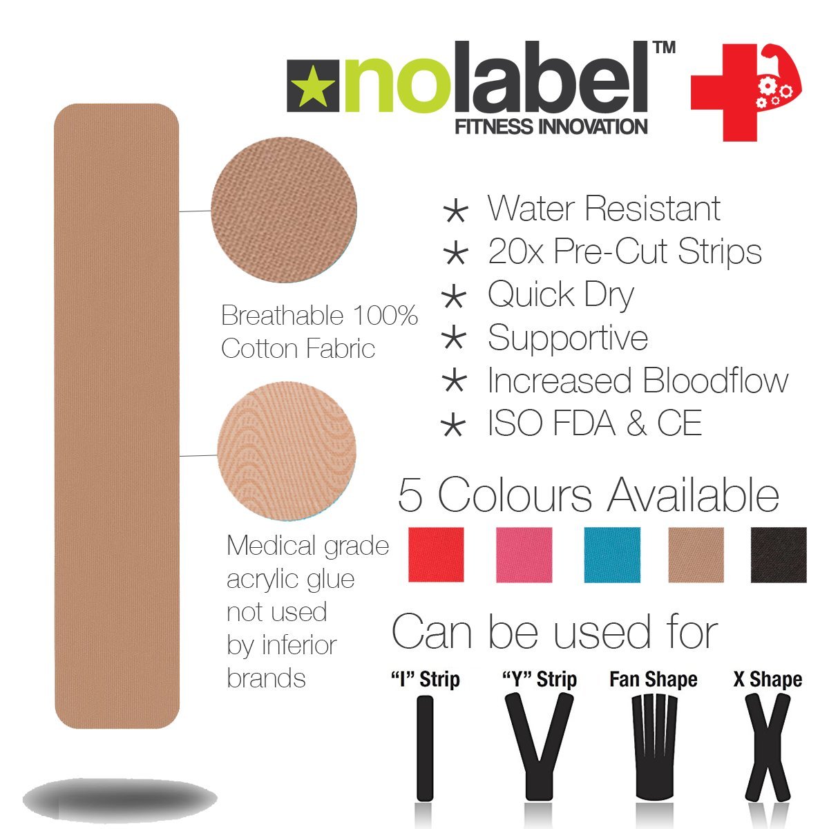 Buy NO LABEL Beige Pre Cut Kinesiology Tape 5m Roll PreCut Beige