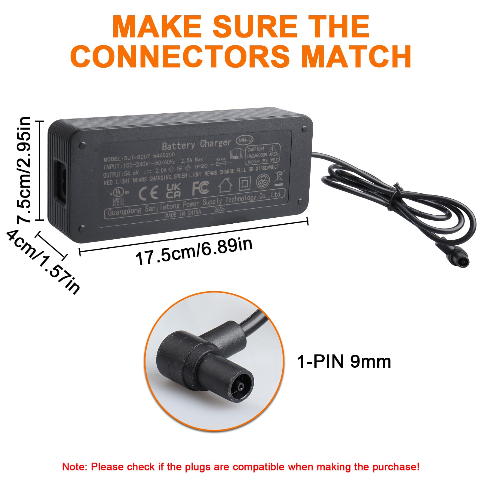 Chargeur de Scooter électrique 54.6V 2A pour Chargeur de Lithium 48V, Compatibilité avec Xiaomi 4 Pro 2e Génération, 4 Ultra, 5, 5 Pro, Chargeurs Hoverboard Ebike, Connecteur de Charge Rapide 9 mm