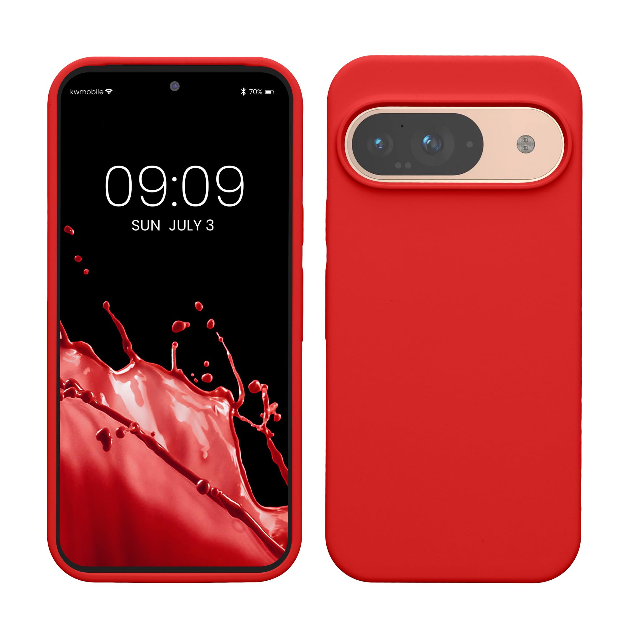 kwmobile Case Compatible with Google Pixel 9 / Pixel 9 Pro Case - TPU Silicone Phone Cover with Soft Finish - Classic Red