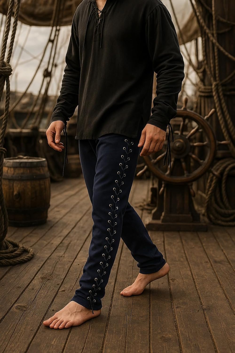 ThePirateDressing Medieval Renaissance Pirate Cosplay Costume Mens Lace-Up Pants