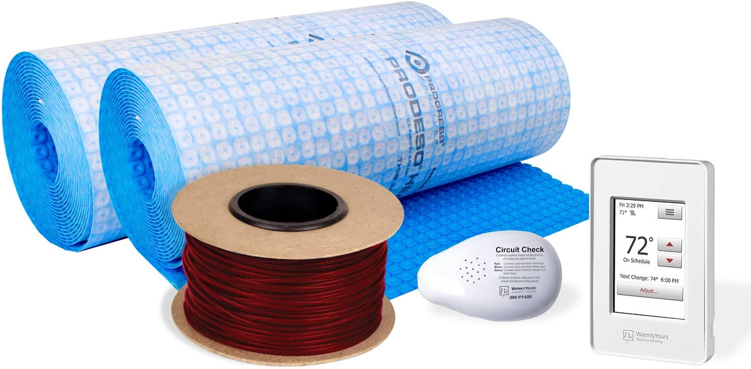 WarmlyYours TCT120-KIT-OT-MEM-180 TempZone Electric Radiant Floor Heating Cable Kit w/Prodeso Membrane, WiFi Programmable Thermostat, 180 ft, (56.2 st ft.)