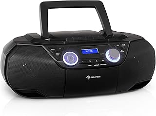 auna Roadie 2K Boombox - Radio with DAB + / FM, CD Player, CD-R/CD-RW/CD-MP3, Cassette Radio, Portable, USB Port, MP3 / WMA, Bluetooth 5.0, AUX Input, Mains and Battery Operation - Black