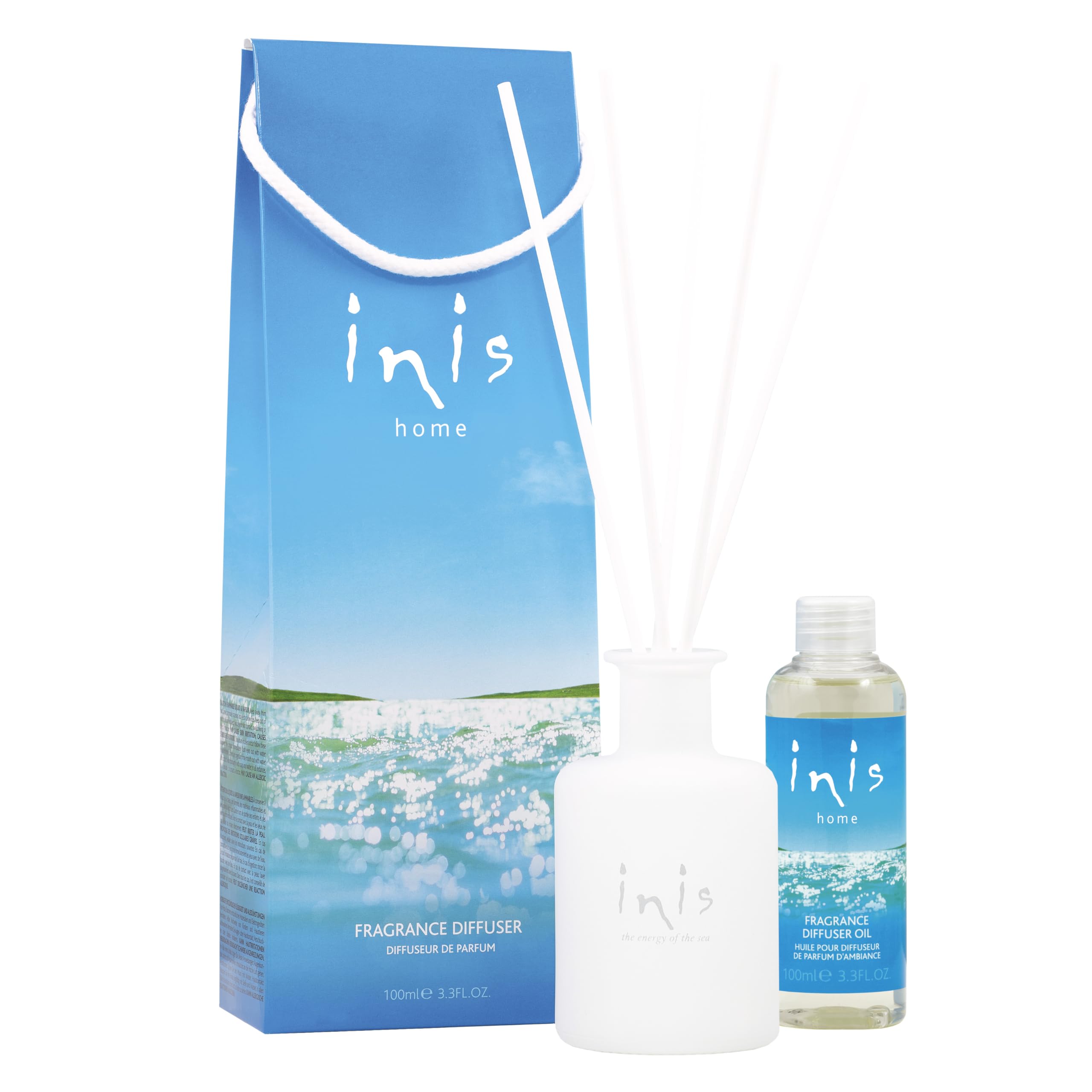 Inis the Energy of the Sea Reed Diffuser Set - Oil Diffuser - Ocean Fresh Fragrance for Home - Includes Fiber Reed Sticks, Fragrance Oil & Glass Bottle