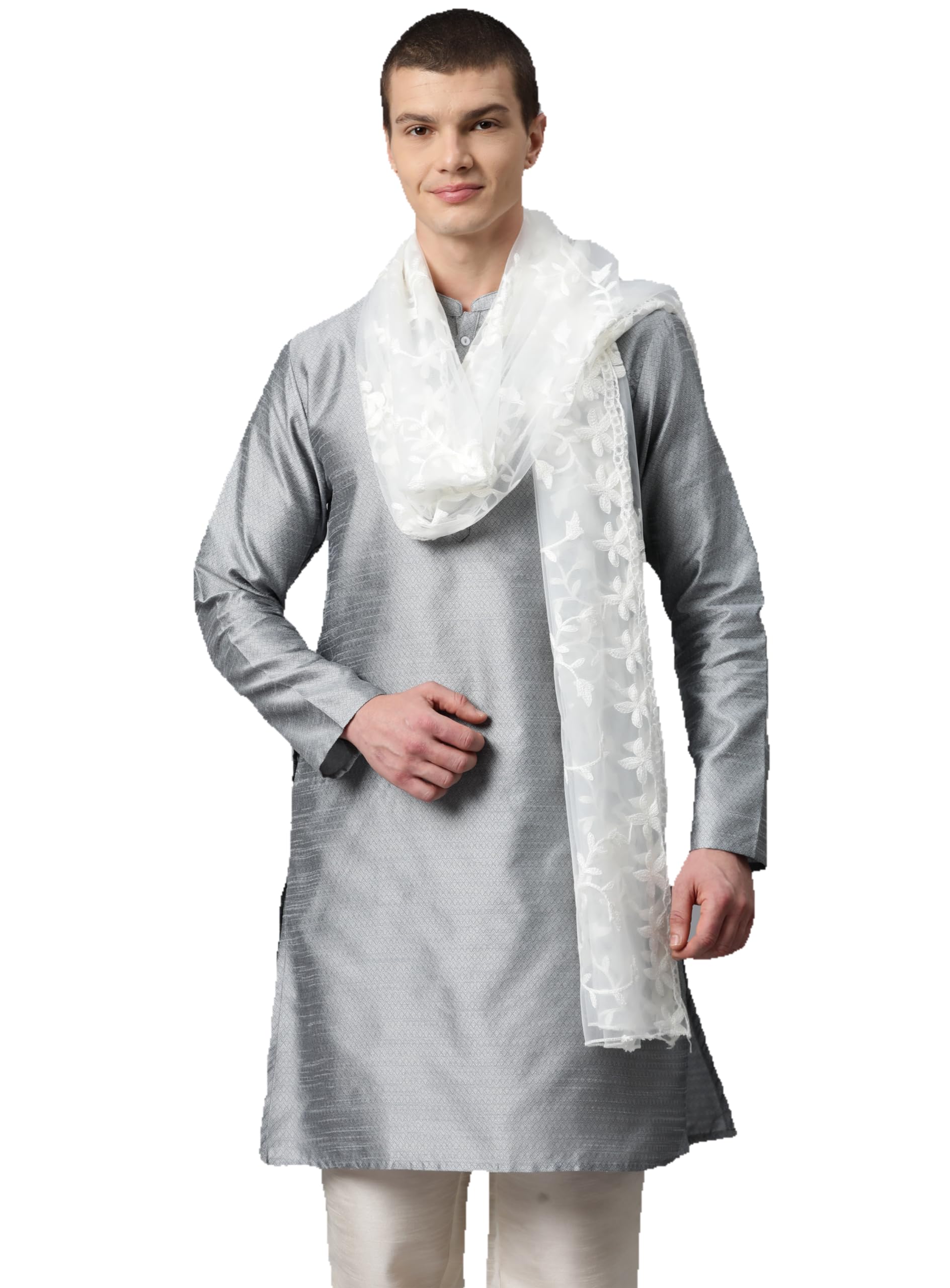 Net Floral Embroided Dupatta for Men