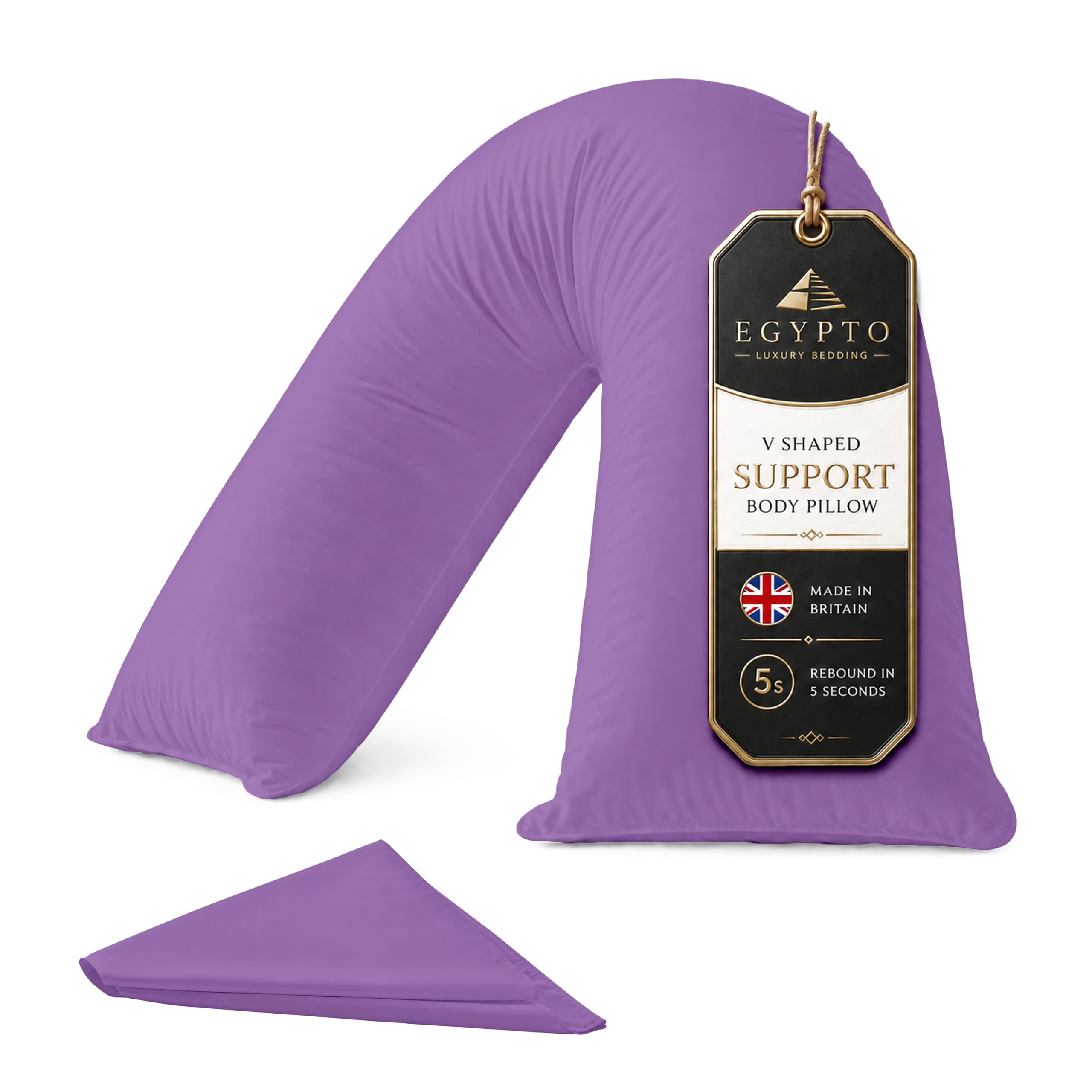 EGYPTO Orthopaedic V Pillow with Pillowcase | Anti-Allergy V Shaped Pillows for Neck & Back | Ideal for Pregnancy, Nursing & Recovery Triangle Pillow (Lilac)