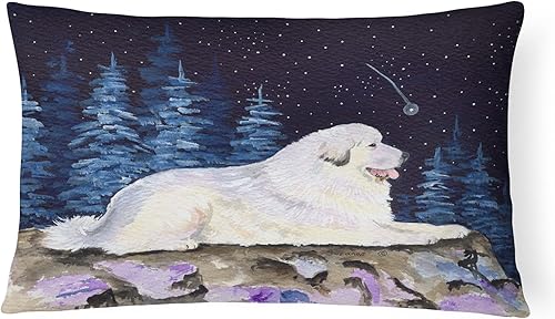 Caroline's Treasures SS8438PW1216 - Almohada decorativa de tela de lona de gran pirineo de noche estrellada, lavable a máquina, almohada decorativa