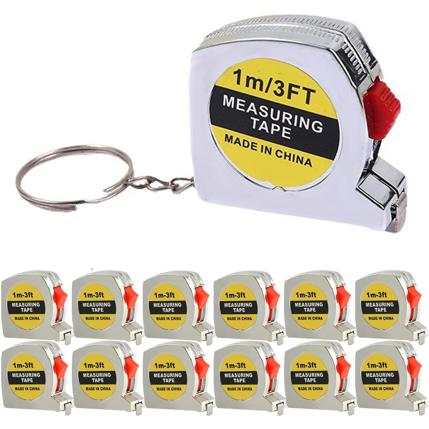24 Pack Mini Tape Measure Keychains, 1.5 Inch Retractable Measuring Tapes with Lock, Small Functional Ruler for Party Favors, Gift Bags, Classroom Rewards, 1m/3ft