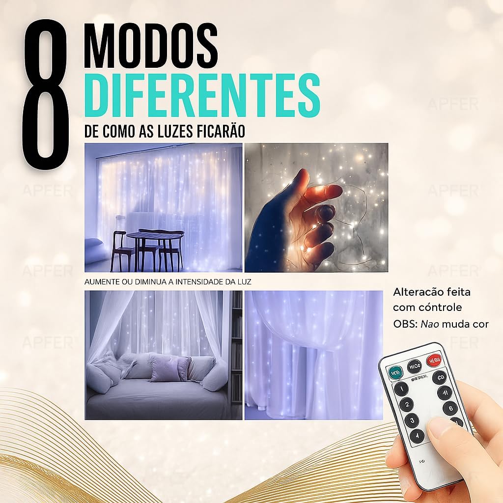 Cortina de LED 3x3m com 300 Leds Brancas Fria, Decoração de Natal, Ano Novo, Casamento, Festas e Eventos Especiais Controle Remoto, 8 Modos, Fio de Cobre, Quarto, Varandas, Janela, – VIA USB 110V/220V Cortina de LED 3x3m com 300 Leds Brancas Fria, Decoração de Natal, Ano Novo, Casamento, Festas e Eventos Especiais Controle Remoto, 8 Modos, Fio de Cobre, Quarto, Varandas, Janela, – VIA USB 110V/220V