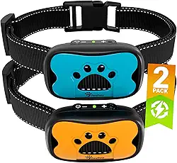 PawPets Coleira anti-latido recarregável – Coleira para cães de treinamento sem choque – Humana com vibração e som para cães pequenos, médios e grandes – Pacote com 2 azul laranja (recarregável)