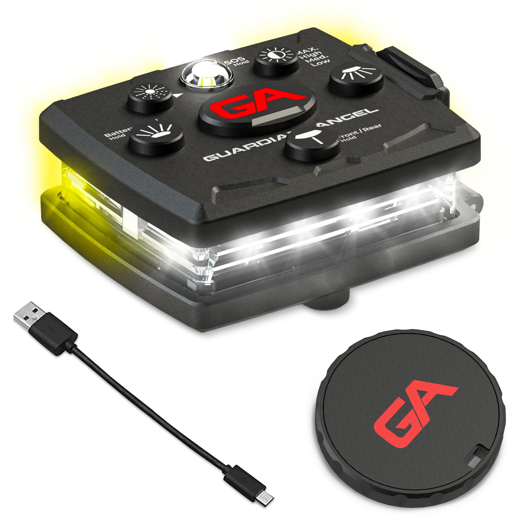 Guardian Angel Elite Micro Personal Safety Light Bar | Magnetic Hands-Free Mountable Flashlight | Lightweight With Rechargeable Battery (White/Yellow)