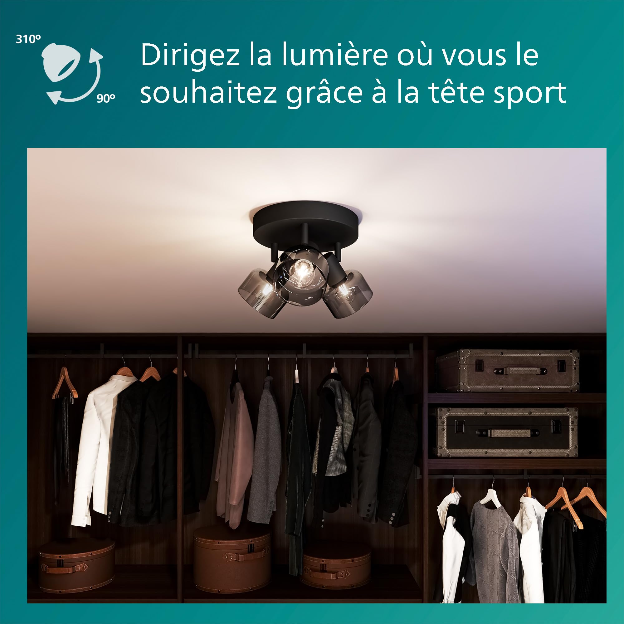 Philips Sleet Spot 3 têtes sur platine ronde, E14 non inclus, Noir, IP20